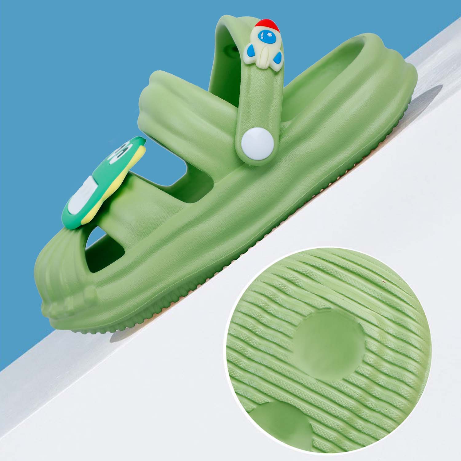 Baby Moo Crocodile Applique Waterproof Anti-Skid Sling Back Clogs - Green - Baby Moo