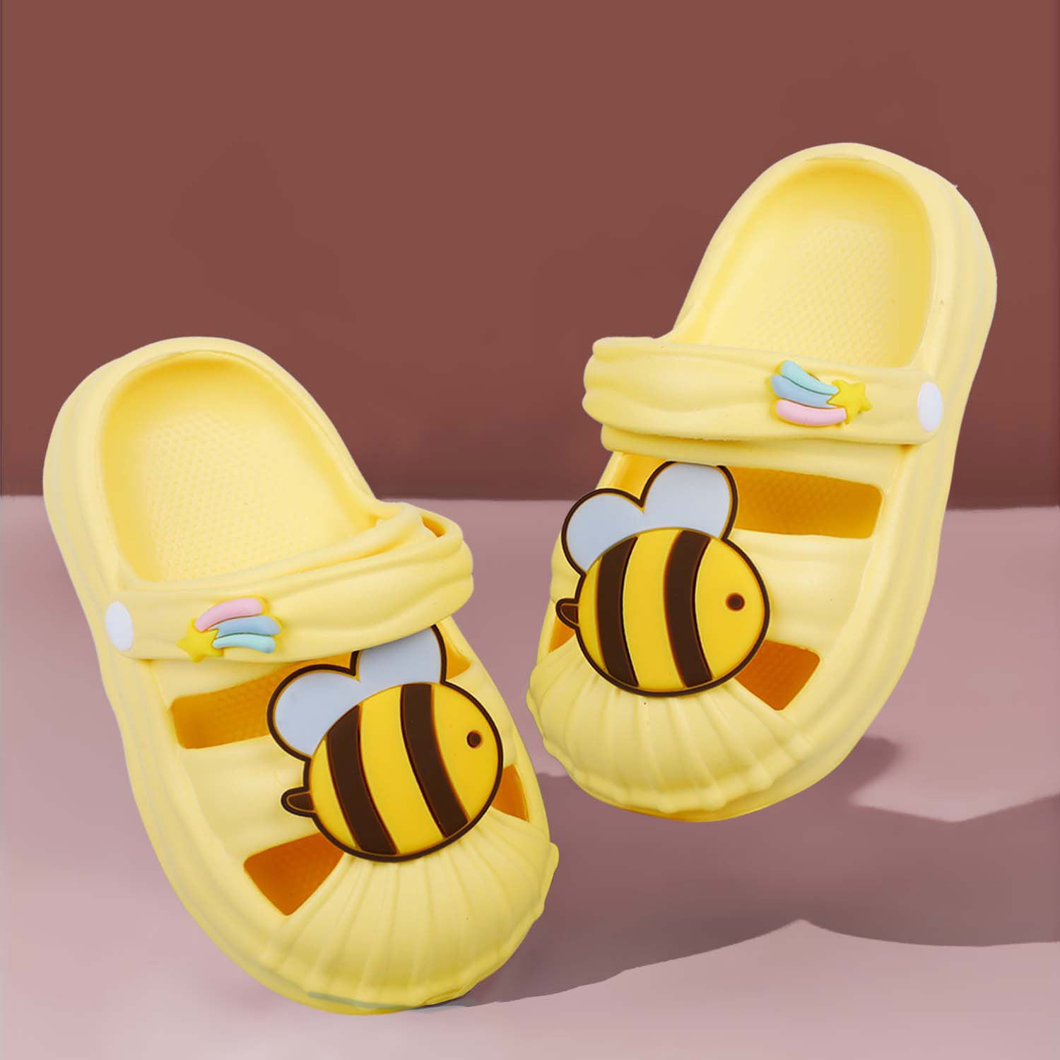 Baby Moo Buzzing Bee Applique Waterproof Anti-Skid Sling Back Clogs - Yellow - Baby Moo