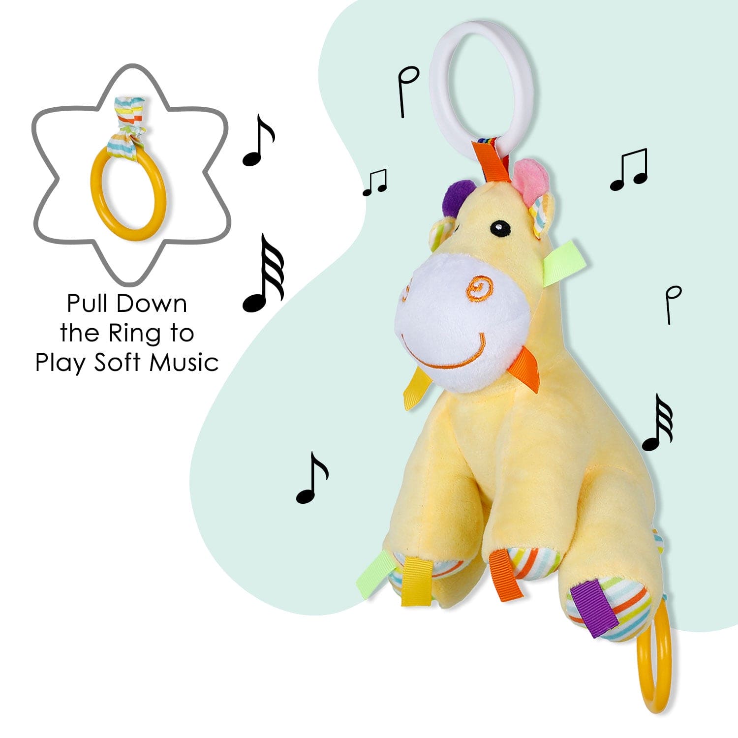 Baby Moo Baby Giraffe Hanging Musical Pulling Toy - Yellow