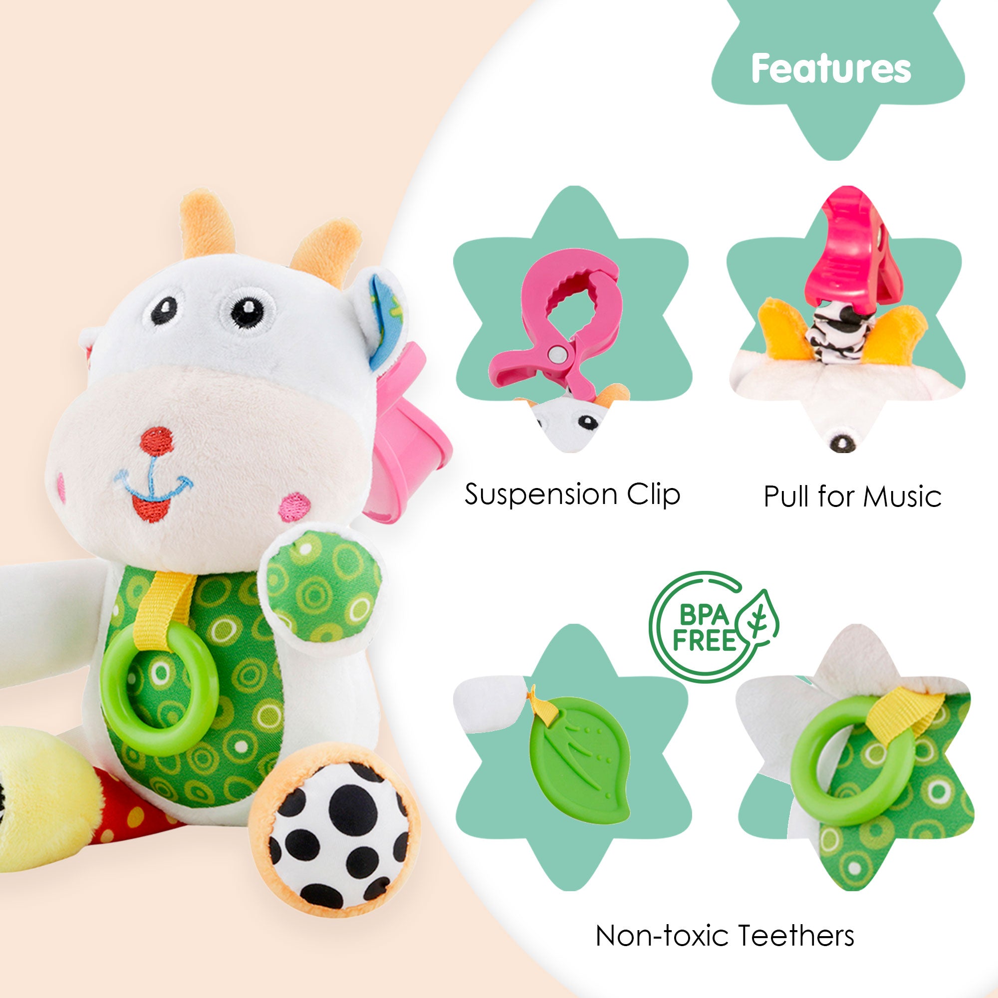 Calf White Pulling Toy With Teether