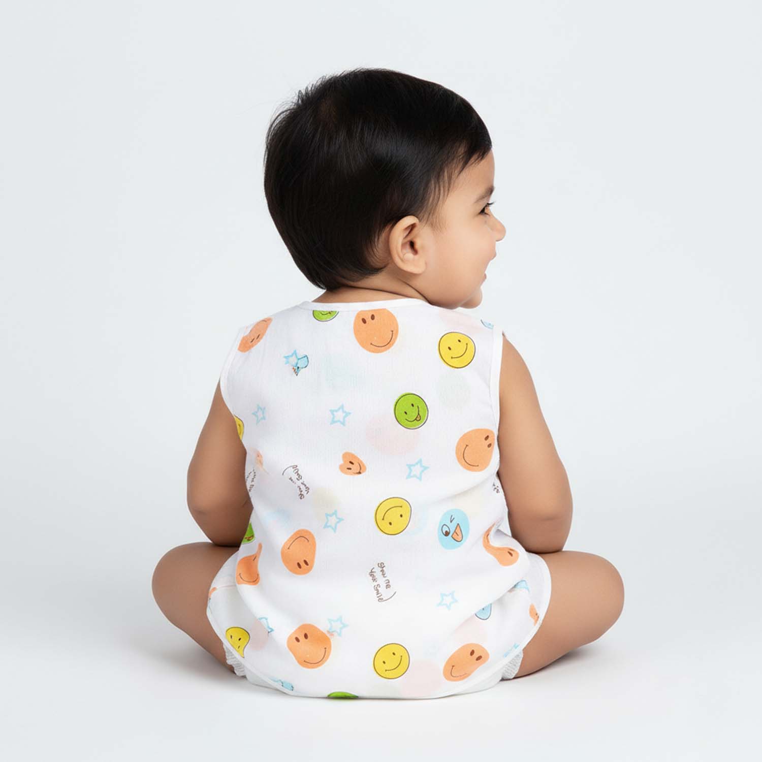 Baby Moo Car And Fruit Print V-Neck Sleeveless Front Opening Button Cotton Jhablas 5 Pcs - Yellow, Multicolour