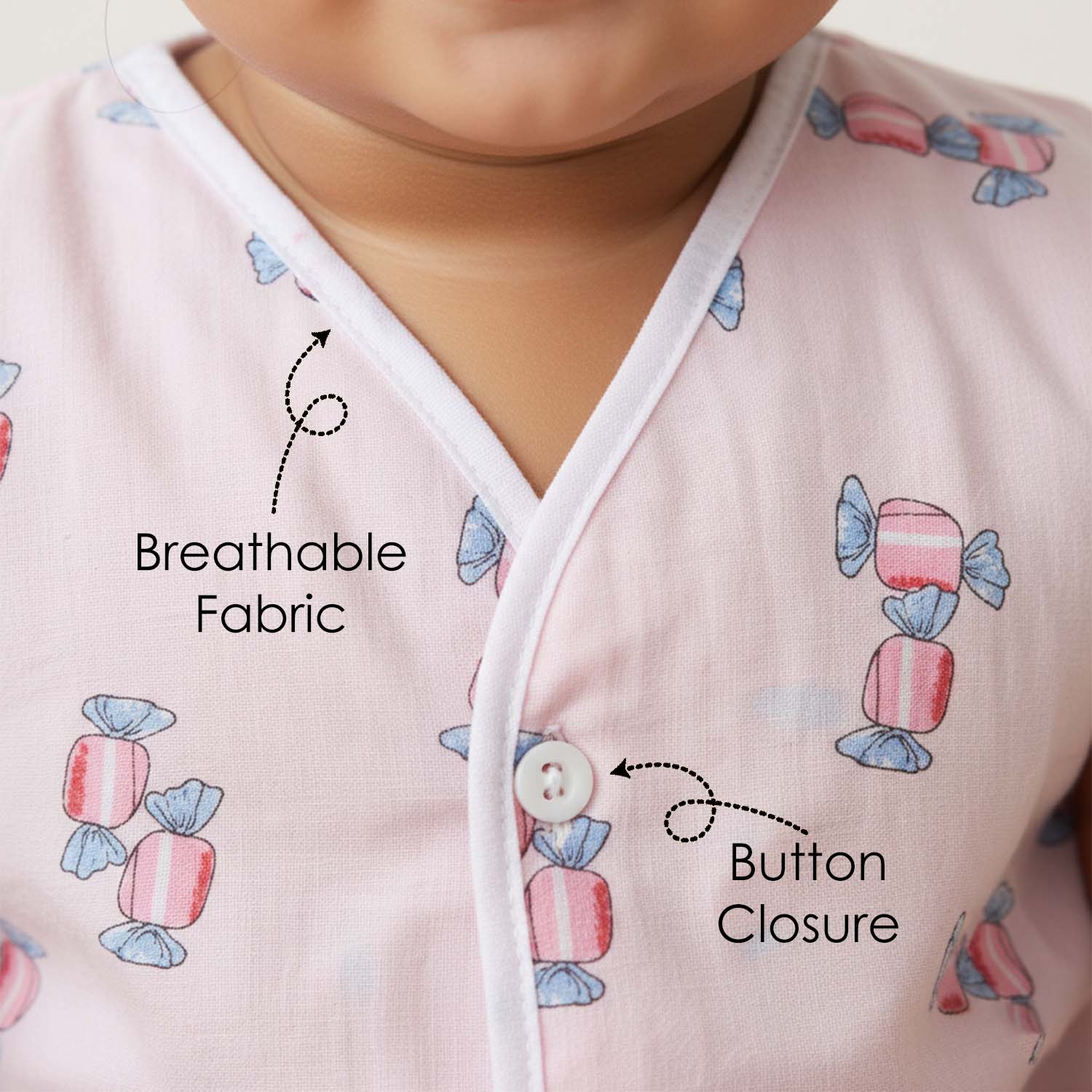 Baby Moo Sugar Rush Multi Print V-Neck Sleeveless Front Opening Button Cotton Jhablas 5 Pcs - Pink, Multicolour