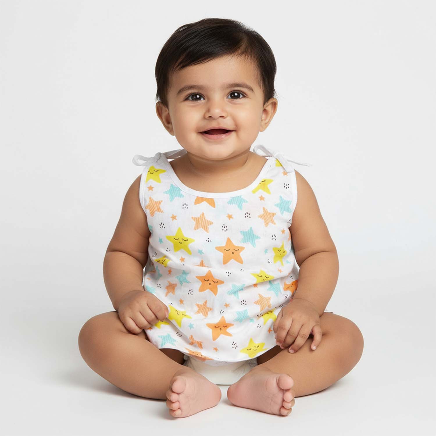 Baby Moo Cars And Stars Round Neck Sleeveless Tie Knot Cotton Jhablas 5 Pcs - Green, Multicolour