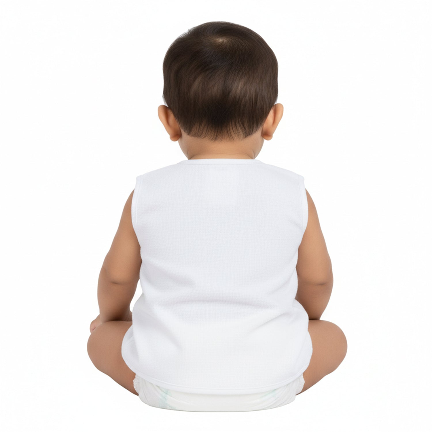 Baby Moo Solid V-Neck Sleeveless Front Opening Button Cotton Jhablas 5 Pcs - White