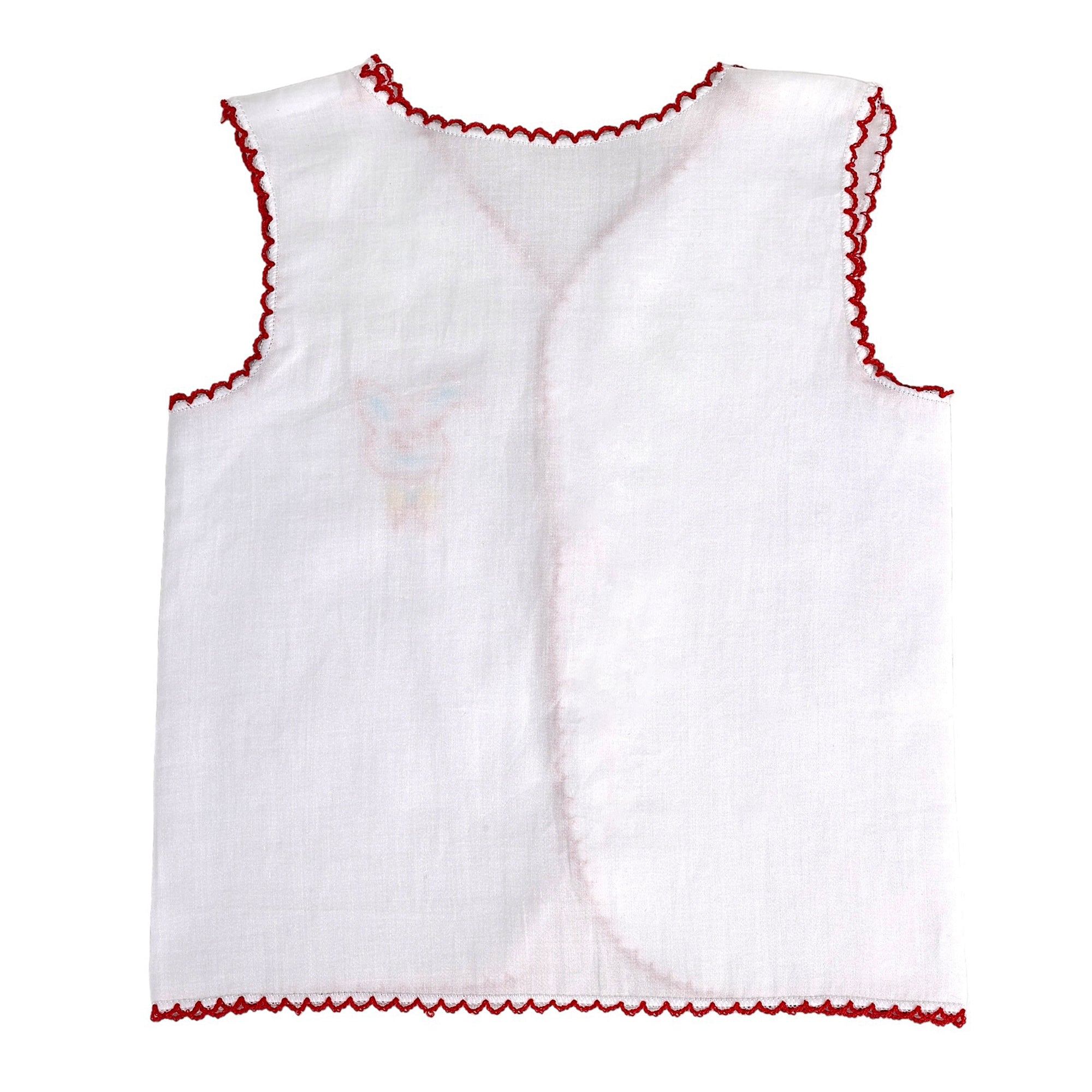 Baby Moo Animal Embroidery V-Neck Sleeveless Front Opening Button Cotton Jhablas 5 Pcs - Multicolour, White