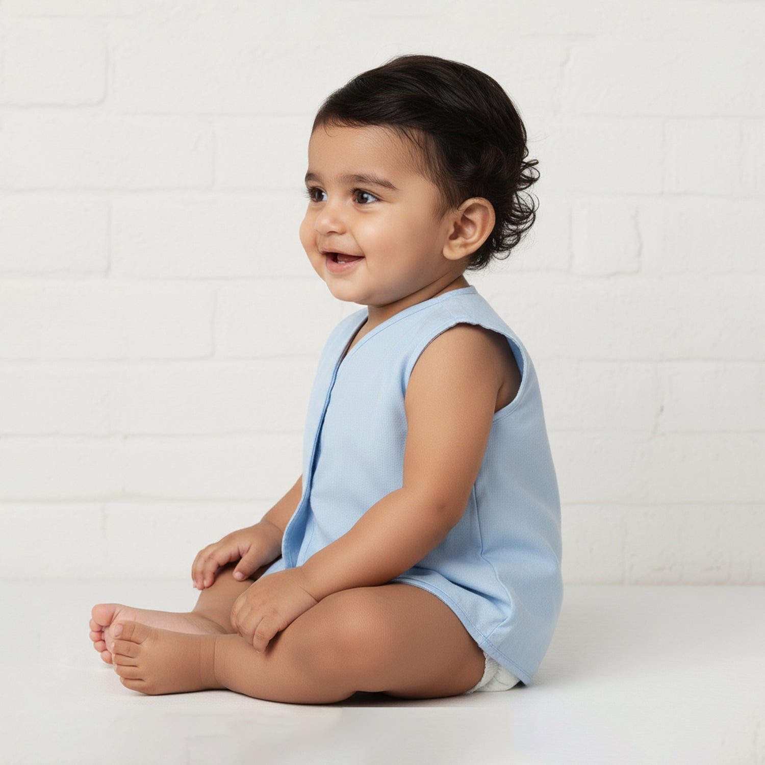 Baby Moo Solid V-Neck Sleeveless Front Opening Button Cotton Jhablas 5 Pcs - Blue, Multicolour