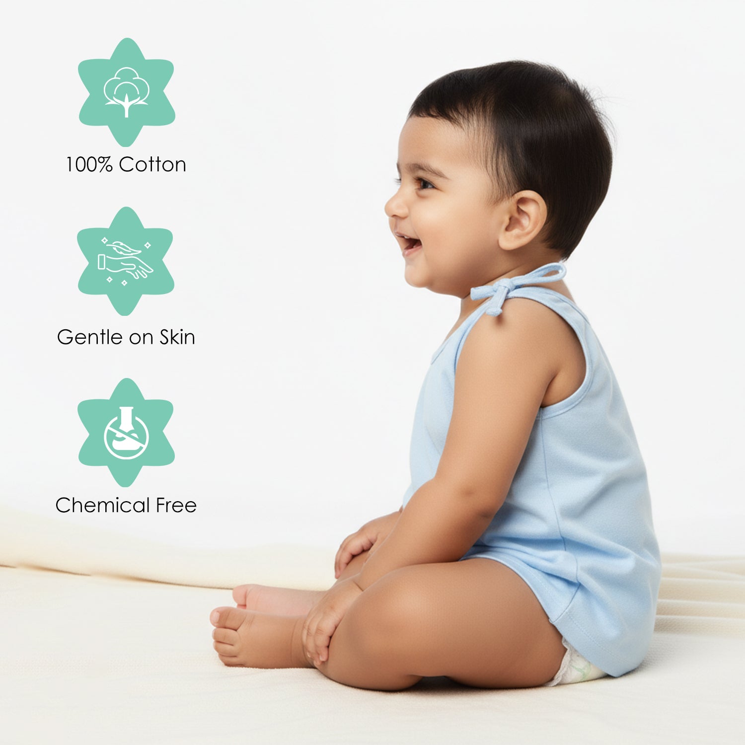 Baby Moo Solid Round Neck Sleeveless Tie Knot Cotton Jhablas 5 Pcs - Pink, Multicolour