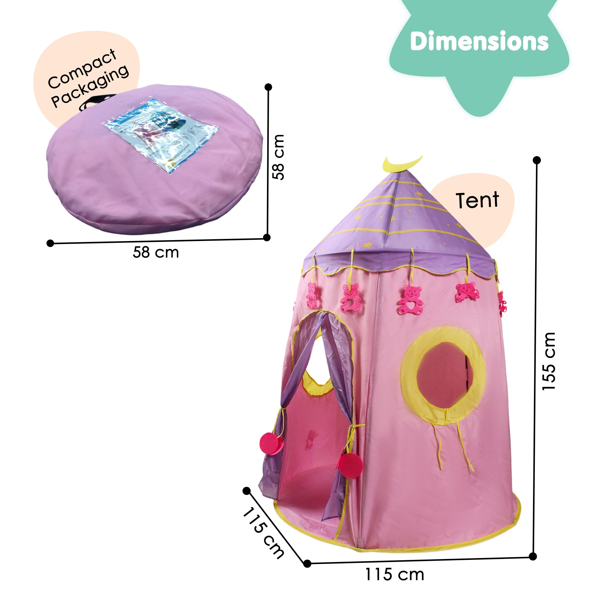 Playtime Foldable Tent House Star Teddy - Pink