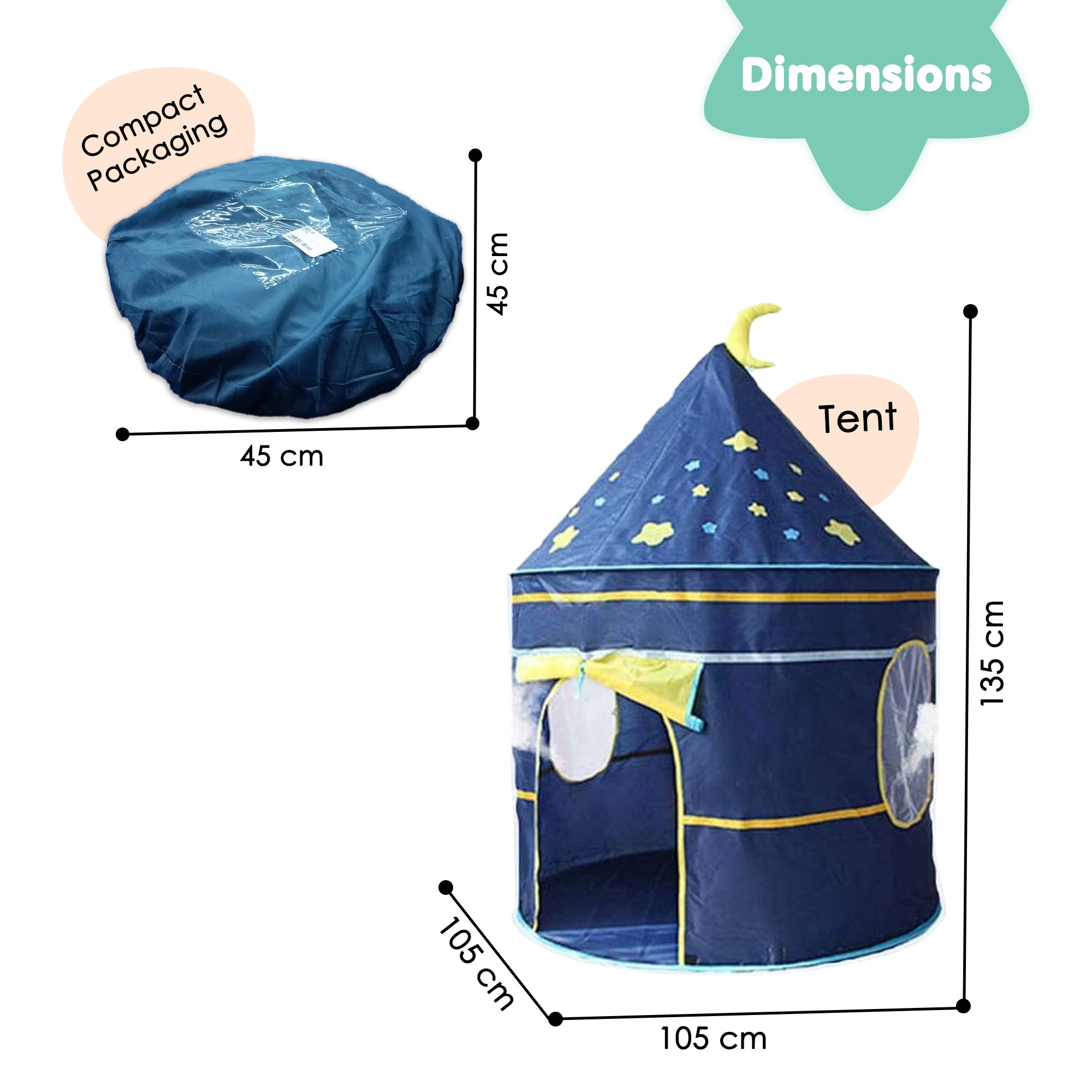 Playtime Foldable Tent House Moon And Stars - Blue