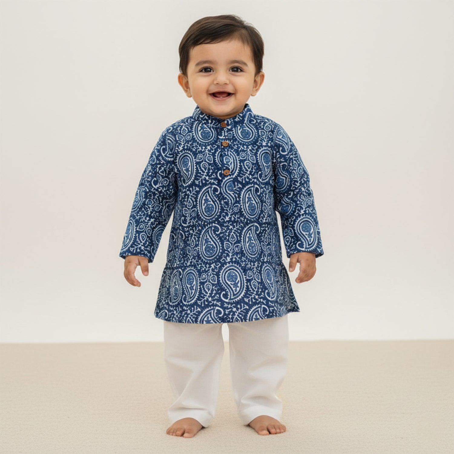 Baby Moo Butta Print Ethnic Kurta Pyjama Set - Blue