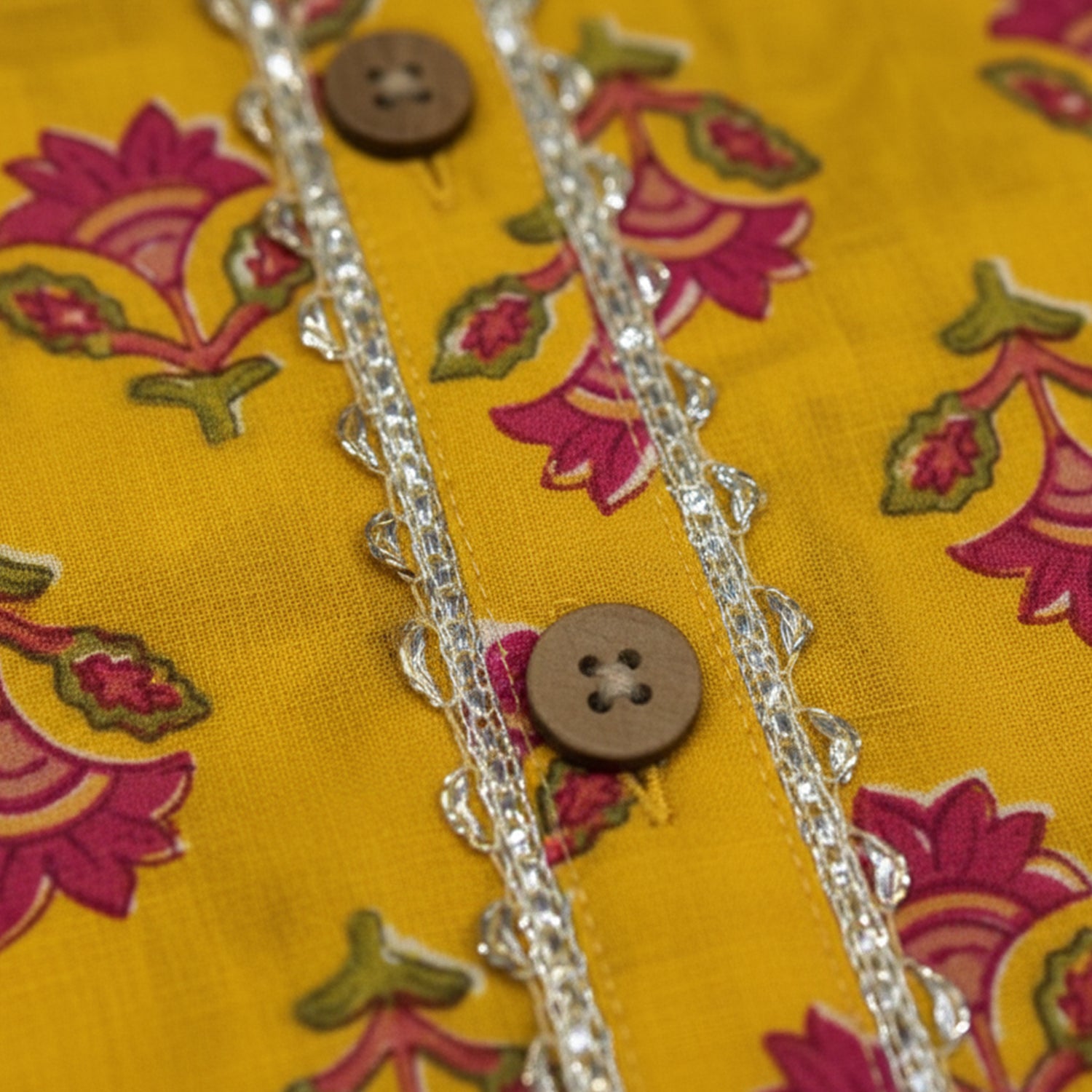 Baby Moo Floral Print Ethnic Kurta Pyjama Set - Yellow