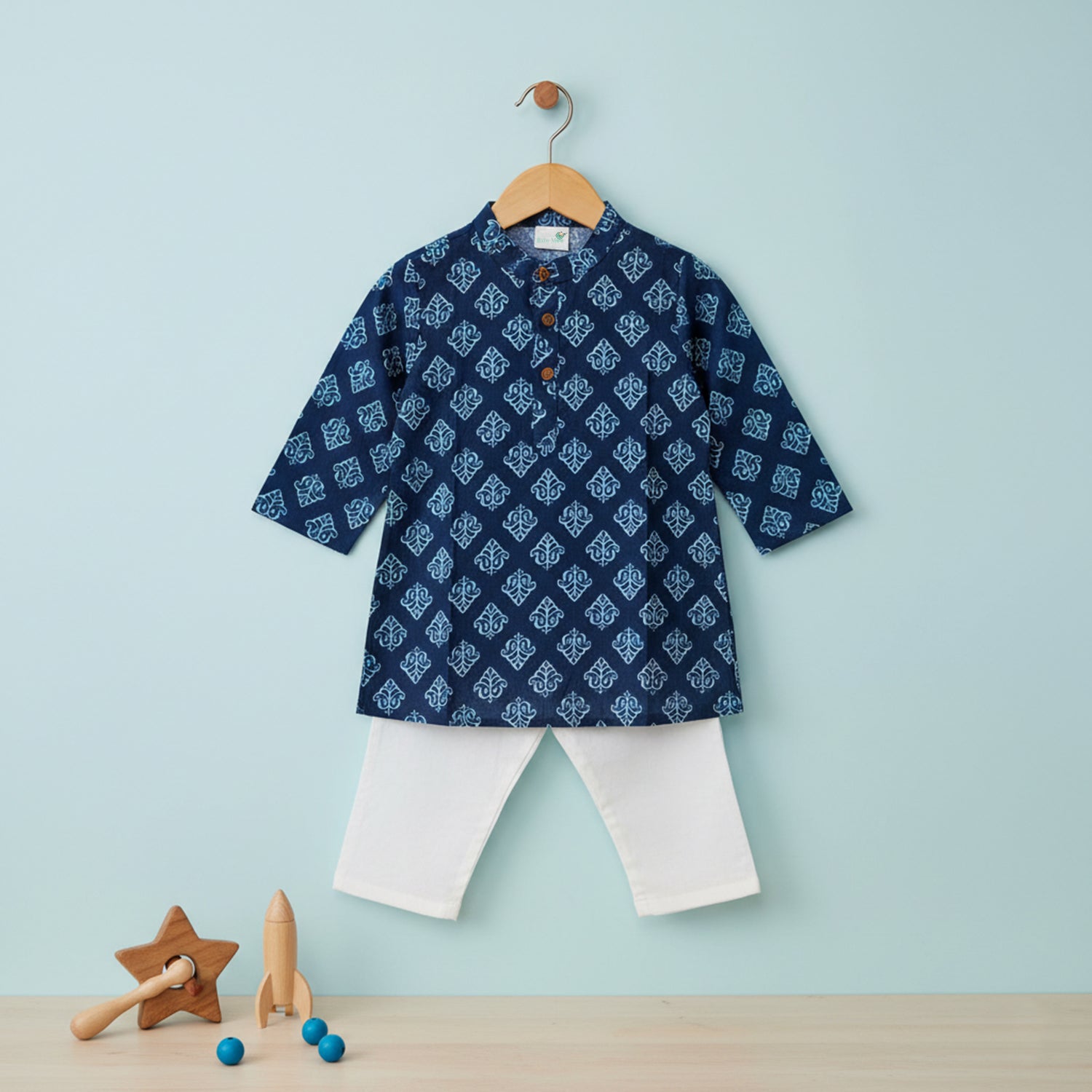 Baby Moo Indigo Print Ethnic Kurta Pyjama Set - Blue