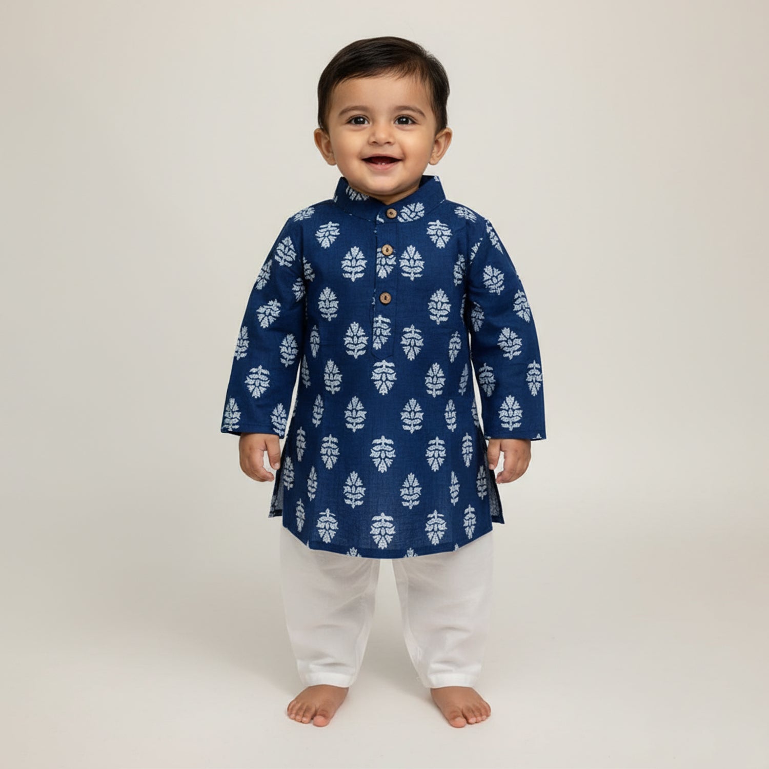 Baby Moo Botanical Print Ethnic Kurta Pyjama Set - Blue