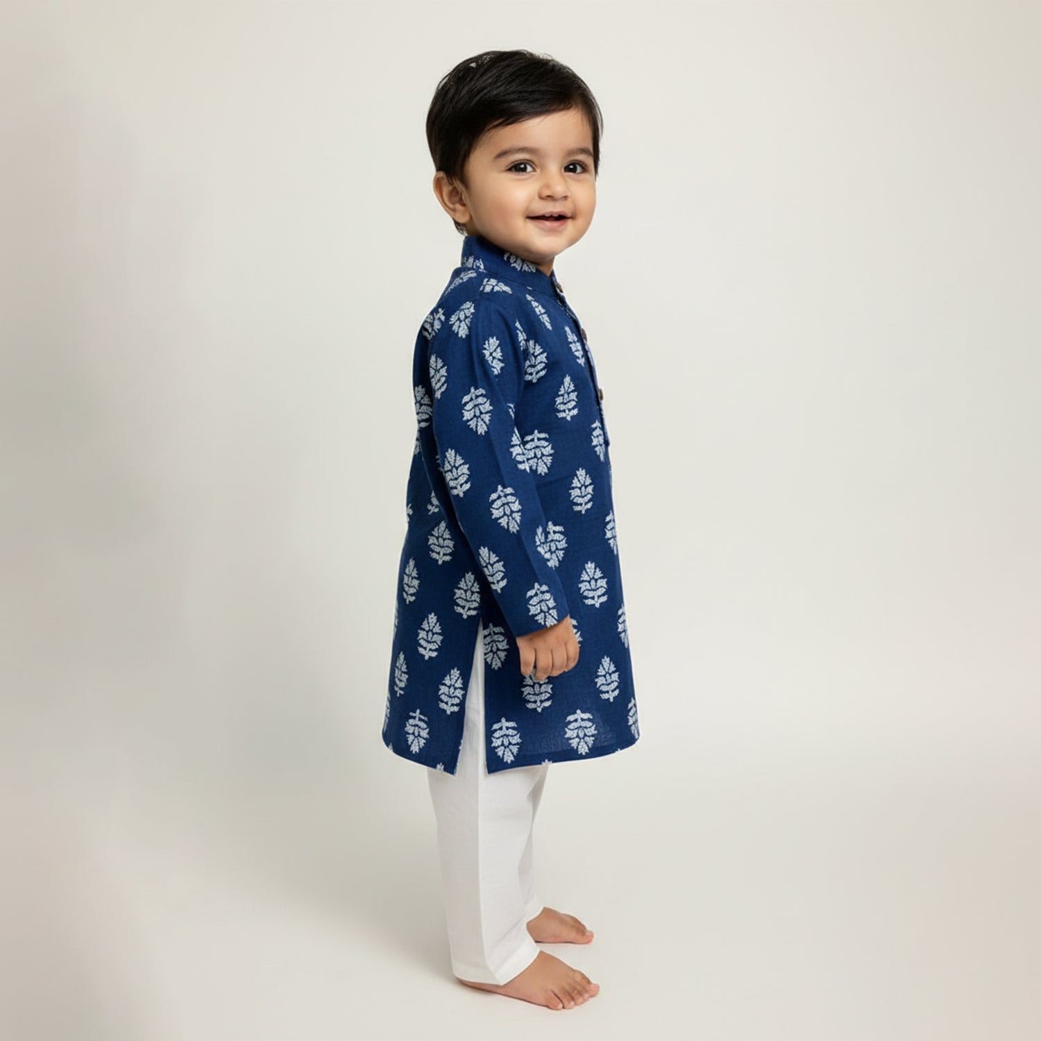 Baby Moo Botanical Print Ethnic Kurta Pyjama Set - Blue