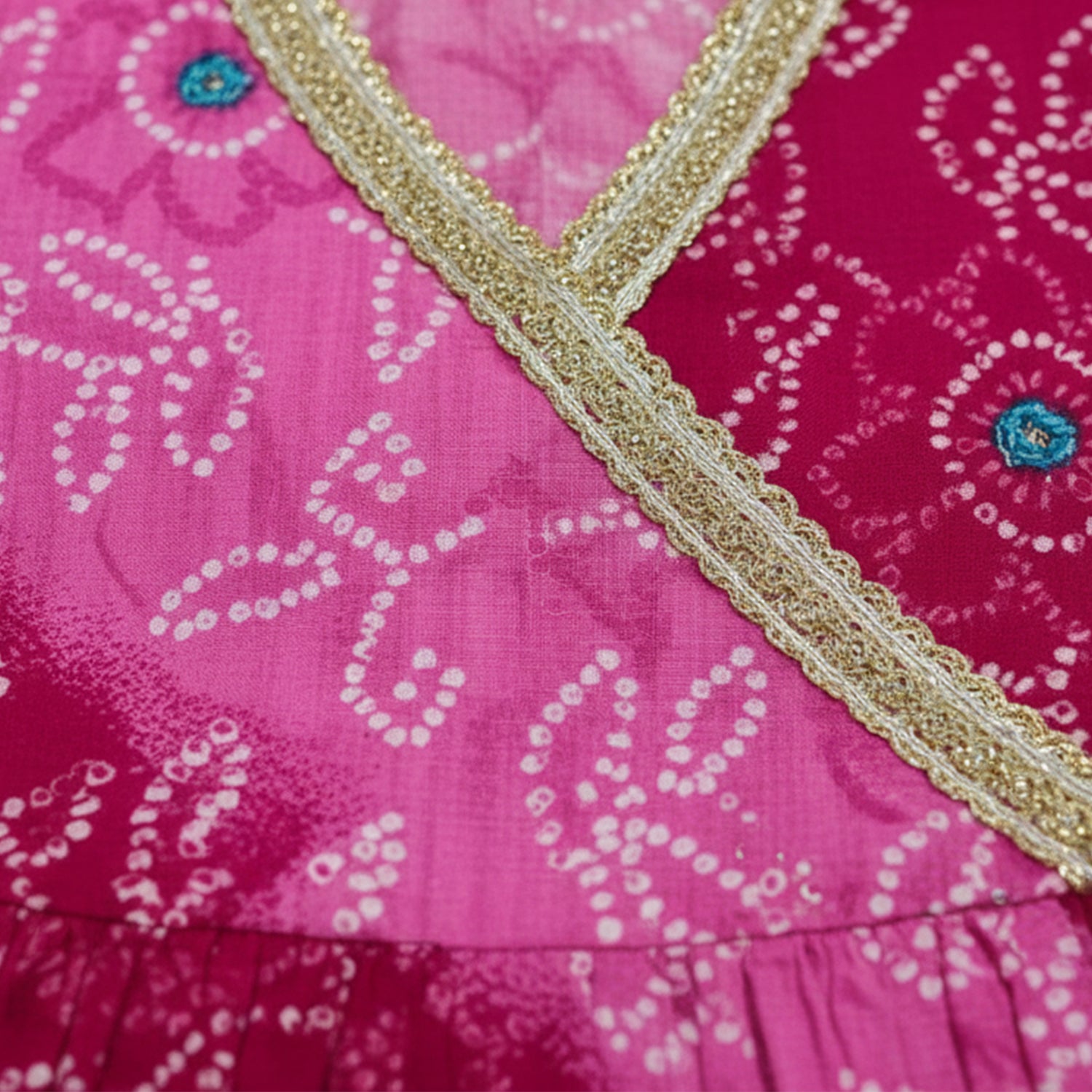 Baby Moo Bandhani Print Cotton Two Piece Girls Kurta Pant Set - Pink