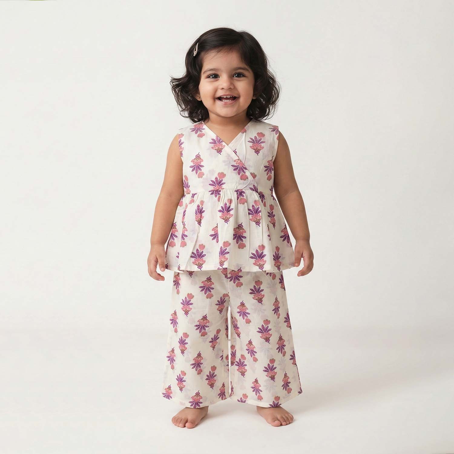 Baby Moo Tulip Print Cotton Top & Pant Set - White