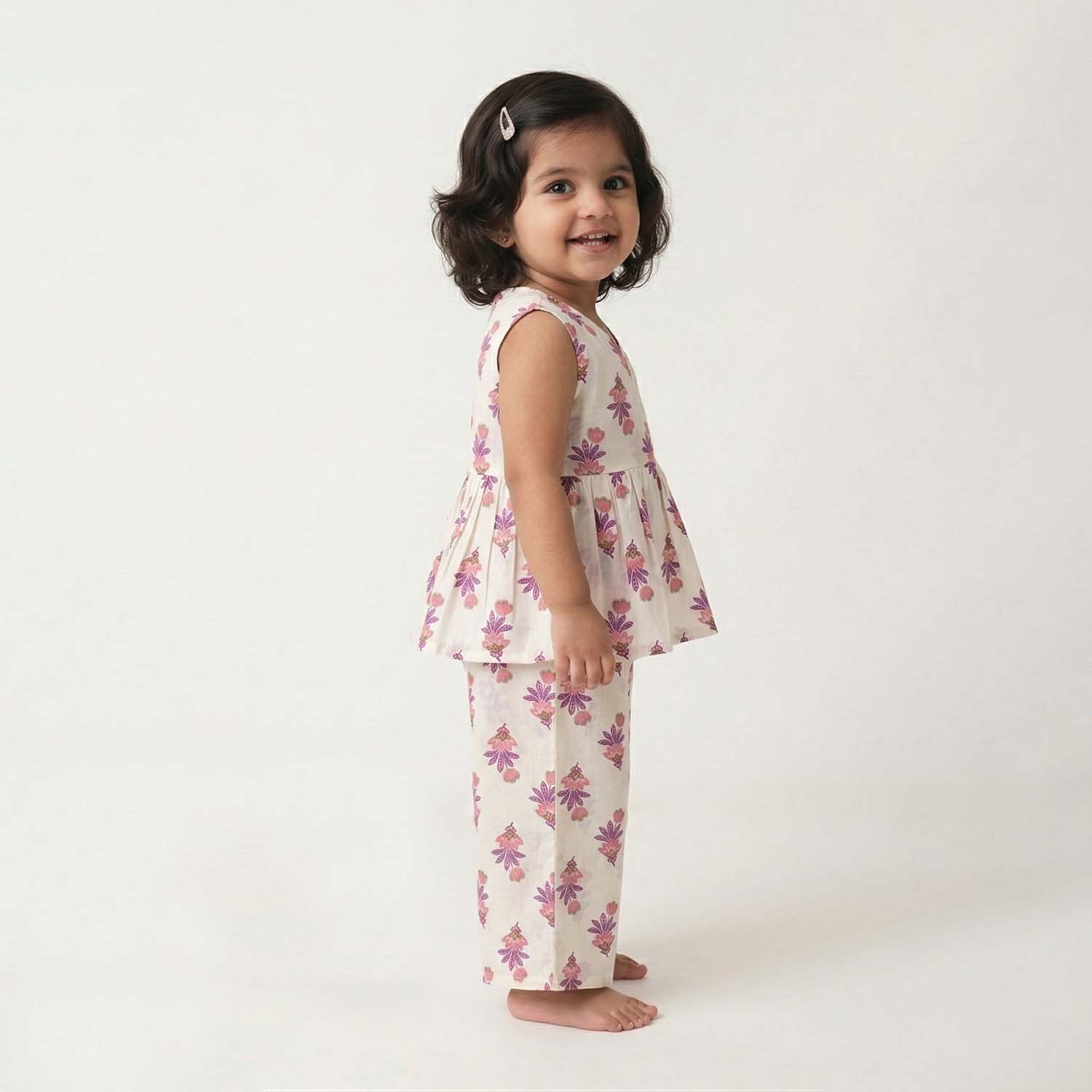 Baby Moo Tulip Print Cotton Top & Pant Set - White