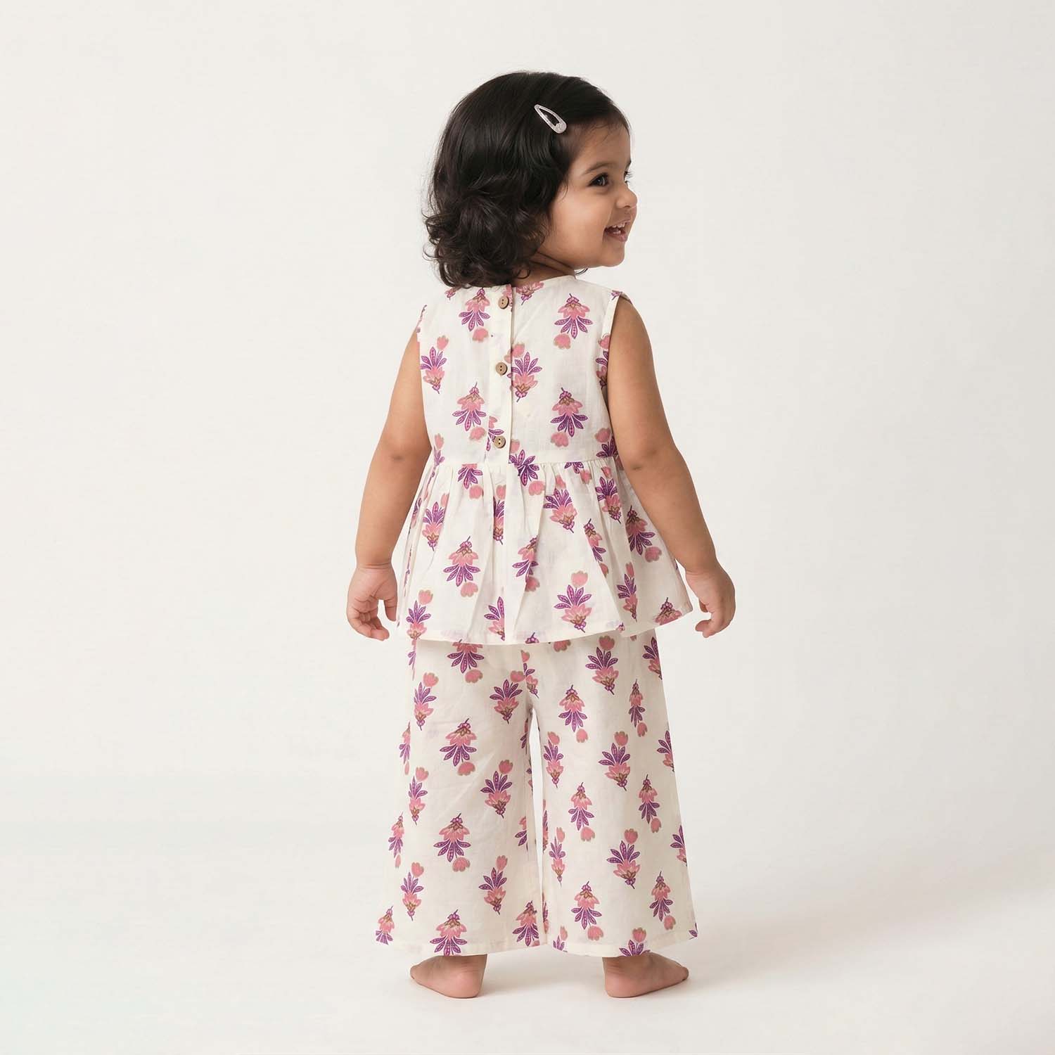 Baby Moo Tulip Print Cotton Top & Pant Set - White