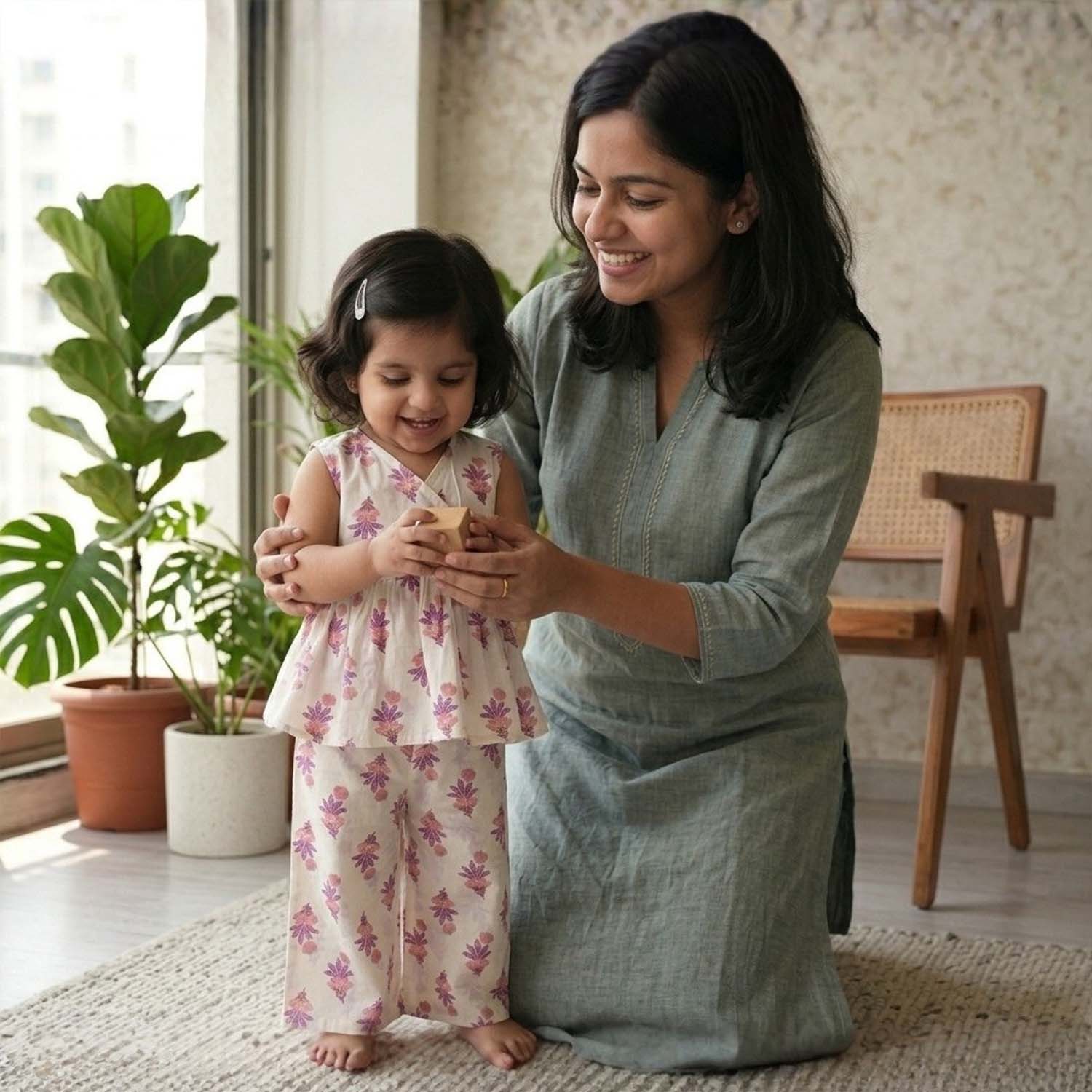 Baby Moo Tulip Print Cotton Top & Pant Set - White