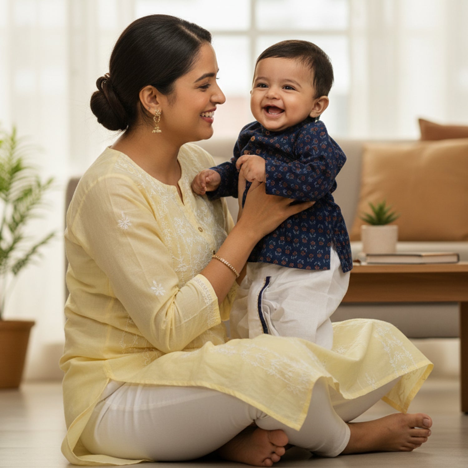 Baby Moo Floral Print Ethnic Boys Kurta Dhoti Set - Blue