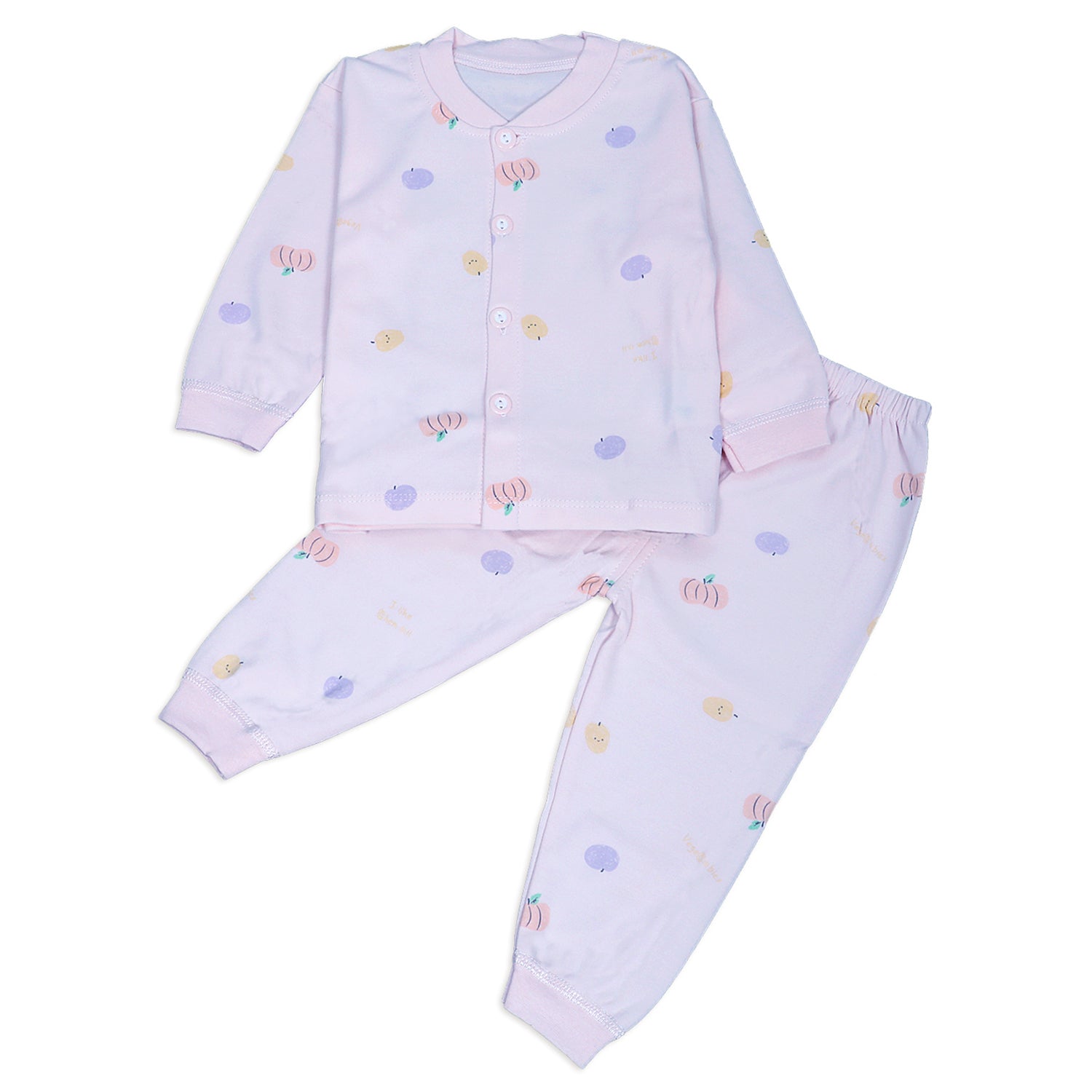 Fruitilicious Full Sleeves 2 Piece Buttoned Pyjama Set Night Suit - Pink