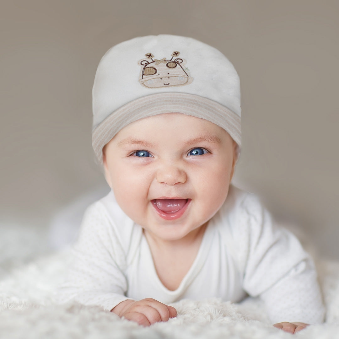 Baby Moo Giraffe Organic Soft Cotton Cap - White - Baby Moo