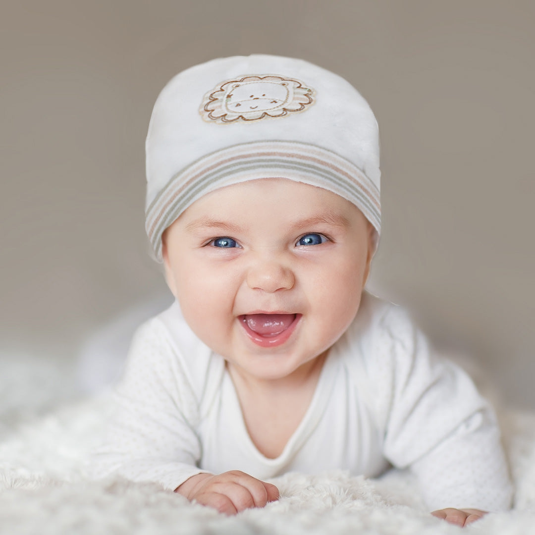 Baby Moo Forest Lion Organic Soft Cotton Cap - White - Baby Moo