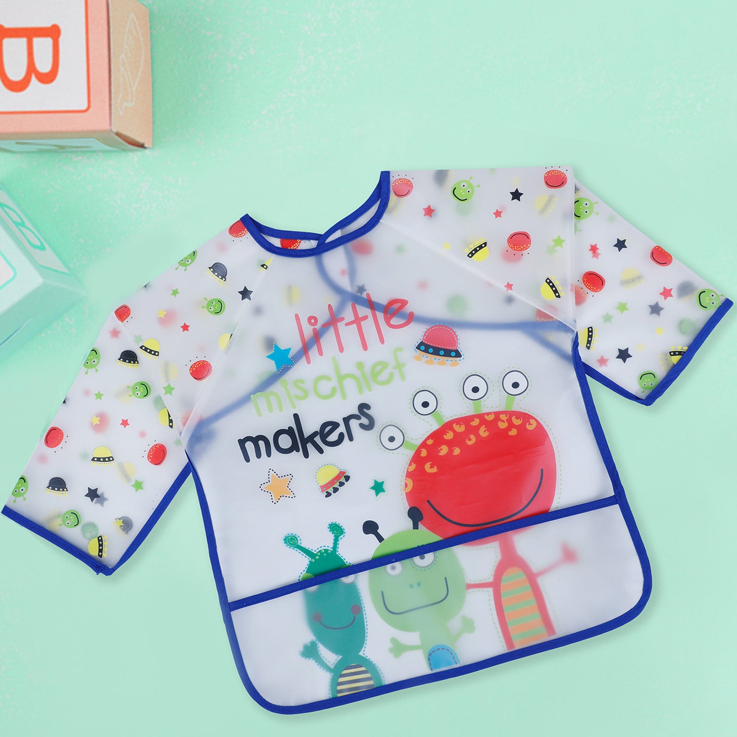 Baby Moo Lil Mischief Makers Long Sleeves Waterproof Wear Me Bib - Blue - Baby Moo