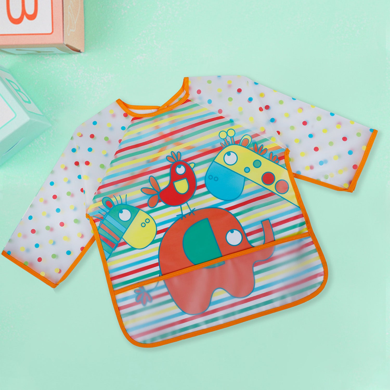 Baby Moo Polka Dots with Animals Long Sleeves Waterproof Wear Me Bib - Orange - Baby Moo