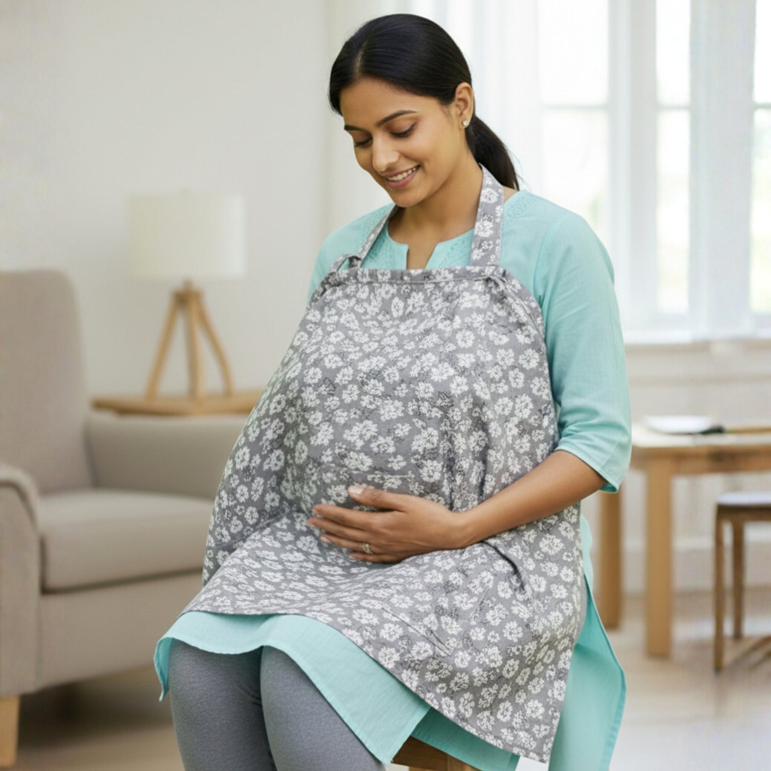 Baby Moo Printed Infant Feeding Nursing Cover - Grey