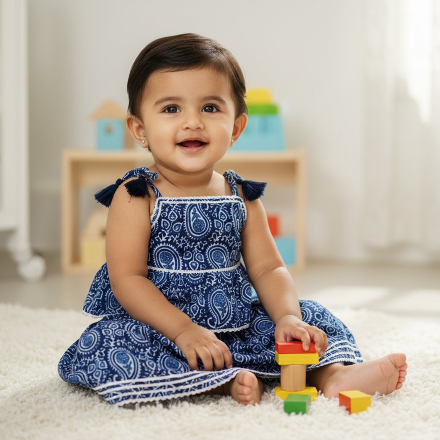 Baby Moo Floral Print Tie-Knot Sleeveless Two Piece Lehenga Blouse Set - Blue