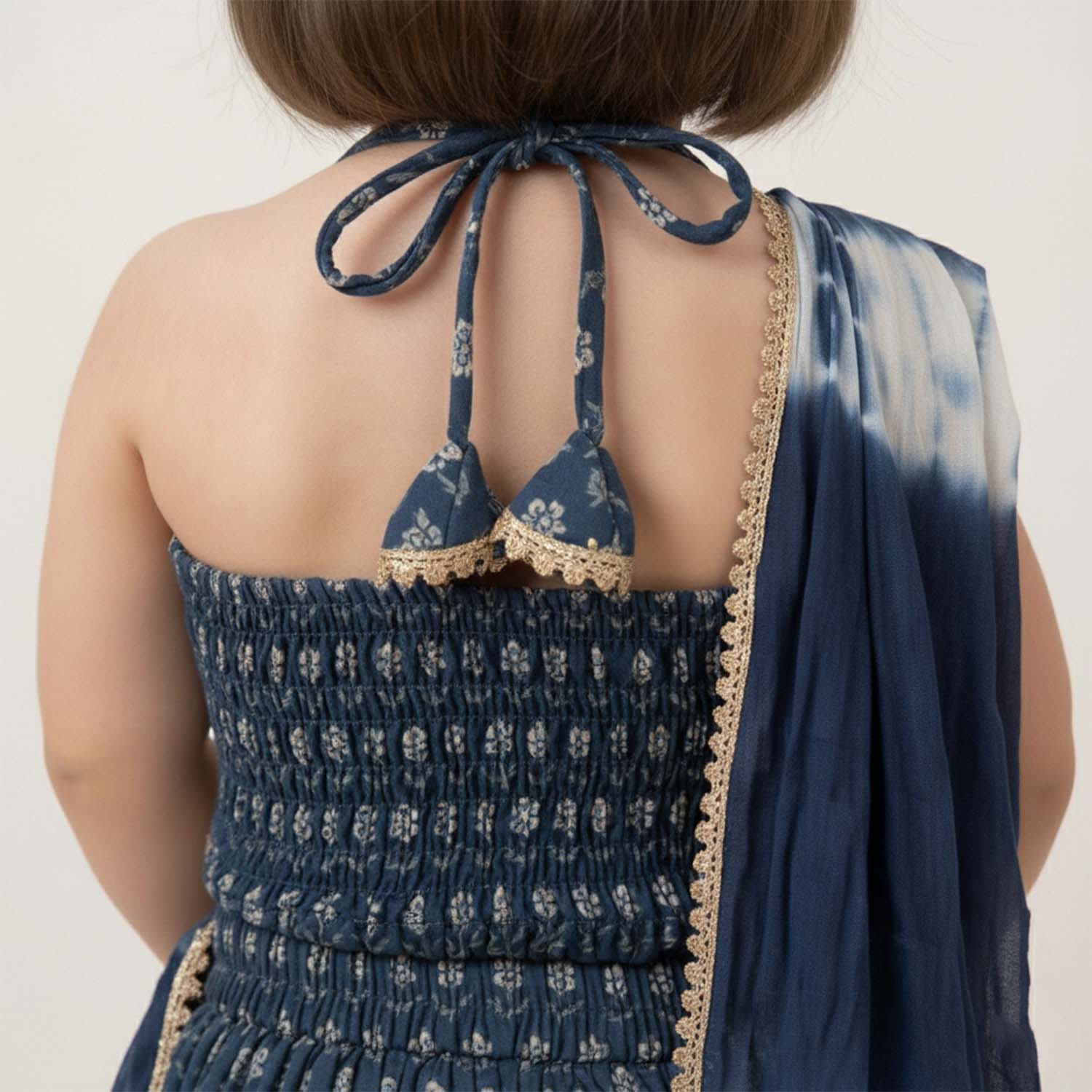 Baby Moo Wild Flower Choli Lehenge Set with Dupatta - Blue