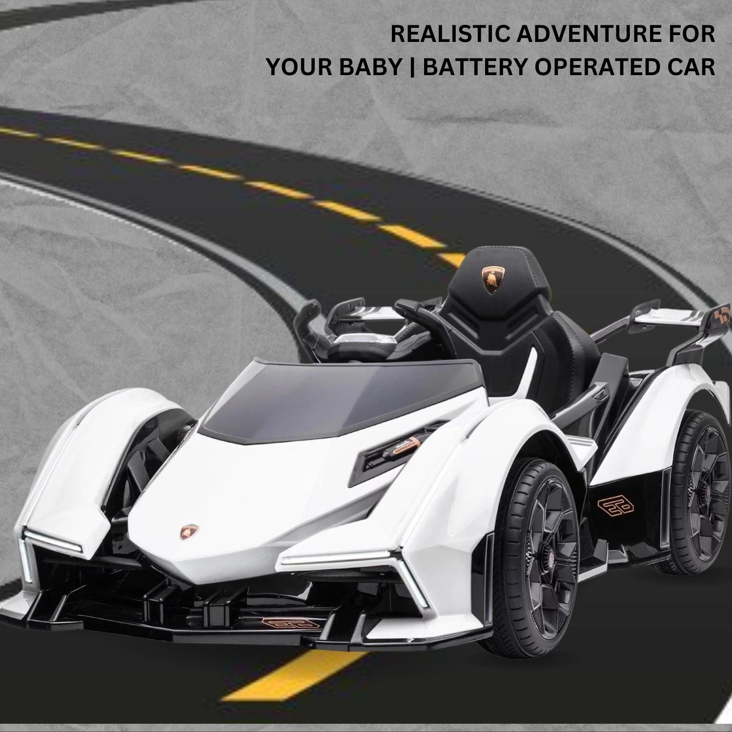 Baby Moo Lambo Ride-On Sports Car | 12V Kids Electric Toy Vehicle | Parental Remote Control | USB MP3 Player | Ages 2-7 - White - Baby Moo