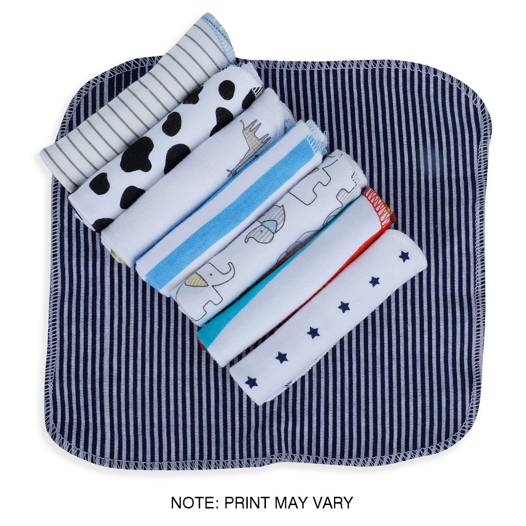 Baby Moo Boys Theme Cotton 20 x 20 cm Soft Hosiery Wash Cloth - Multicolour - Baby Moo