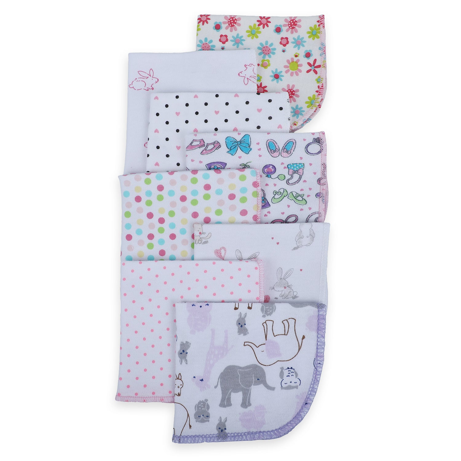 Baby Moo Girls Theme Cotton 20 x 20 cm Soft Hosiery Wash Cloth - Multicolour - Baby Moo