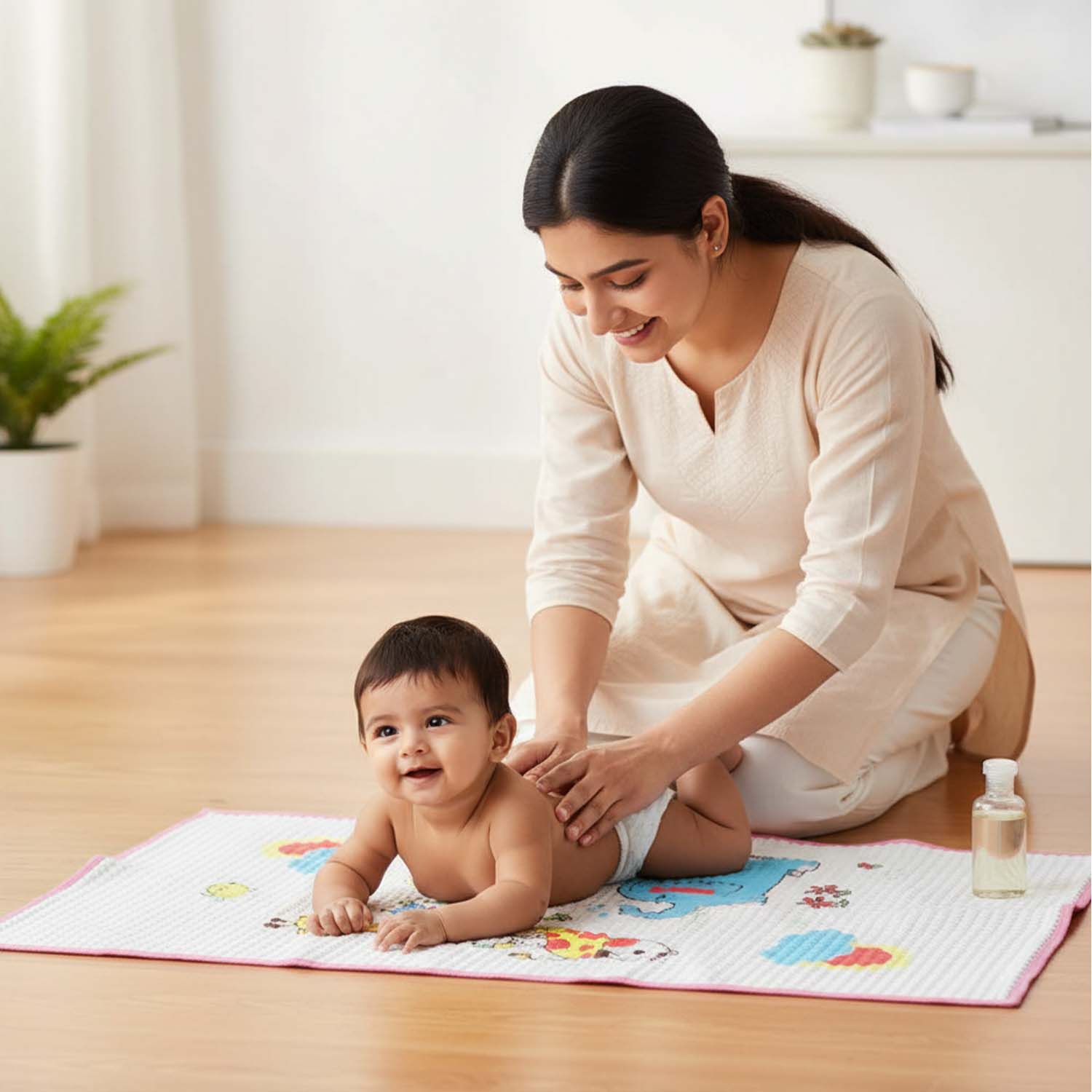 Baby Moo Animal Laundry Day Air Filled Waterproof Massage Mat - Pink