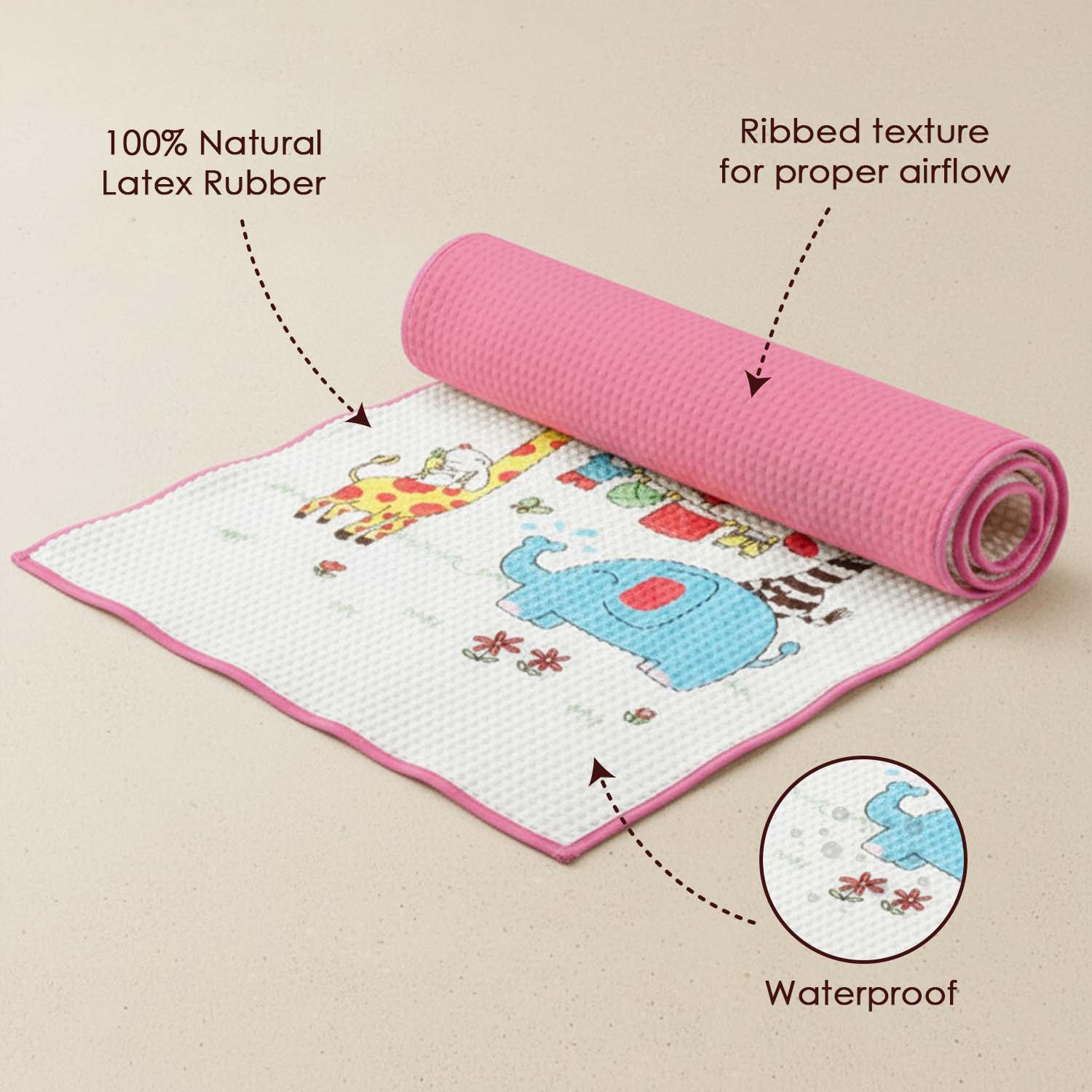 Baby Moo Animal Laundry Day Air Filled Waterproof Massage Mat - Pink