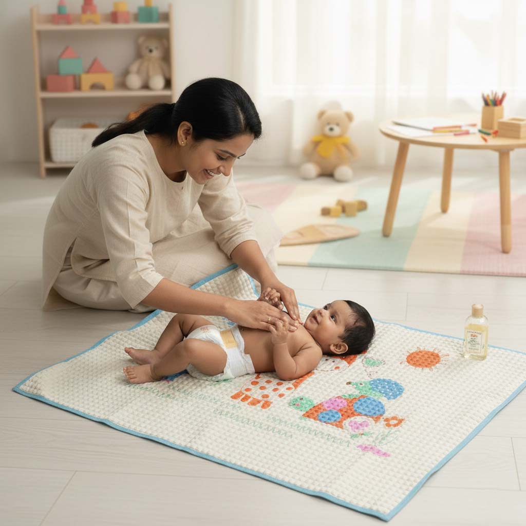 Baby Moo Elephant Giraffe Friends Air Filled Waterproof Massage Mat - Blue