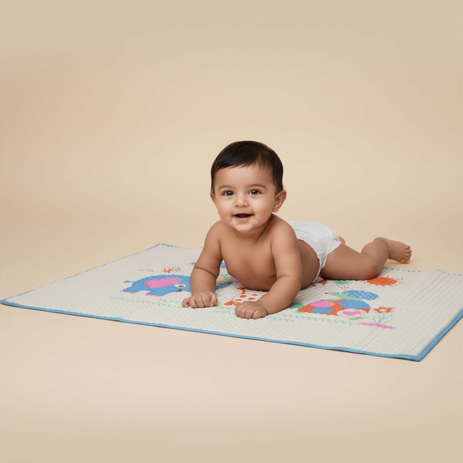 Baby Moo Elephant Giraffe Friends Air Filled Waterproof Massage Mat - Blue
