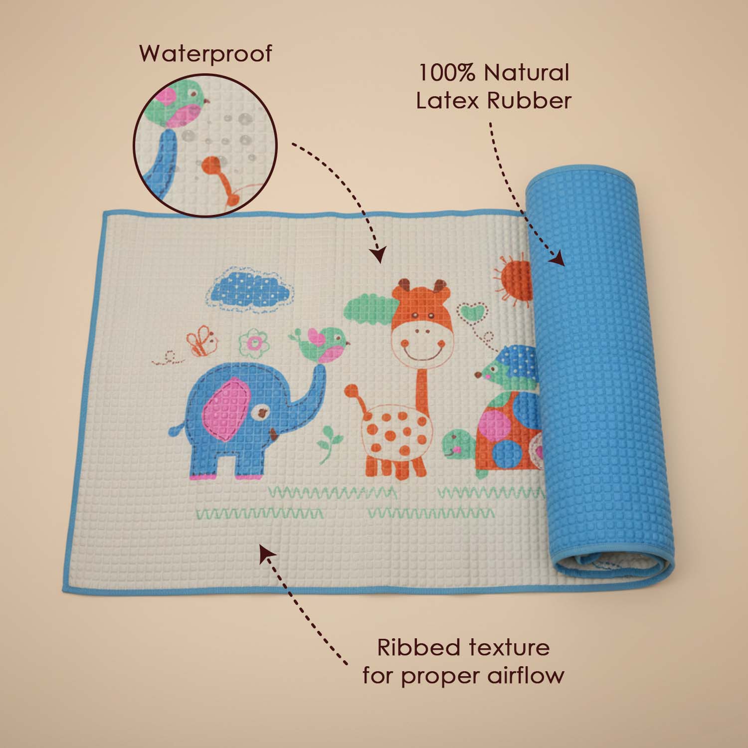 Baby Moo Elephant Giraffe Friends Air Filled Waterproof Massage Mat - Blue