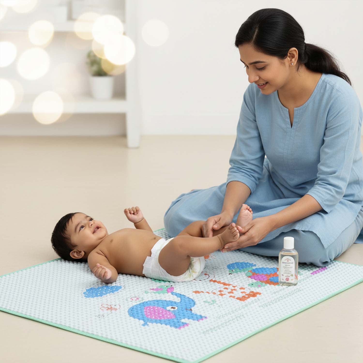 Baby Moo Elephant Giraffe Friends Air Filled Waterproof Massage Mat - Green