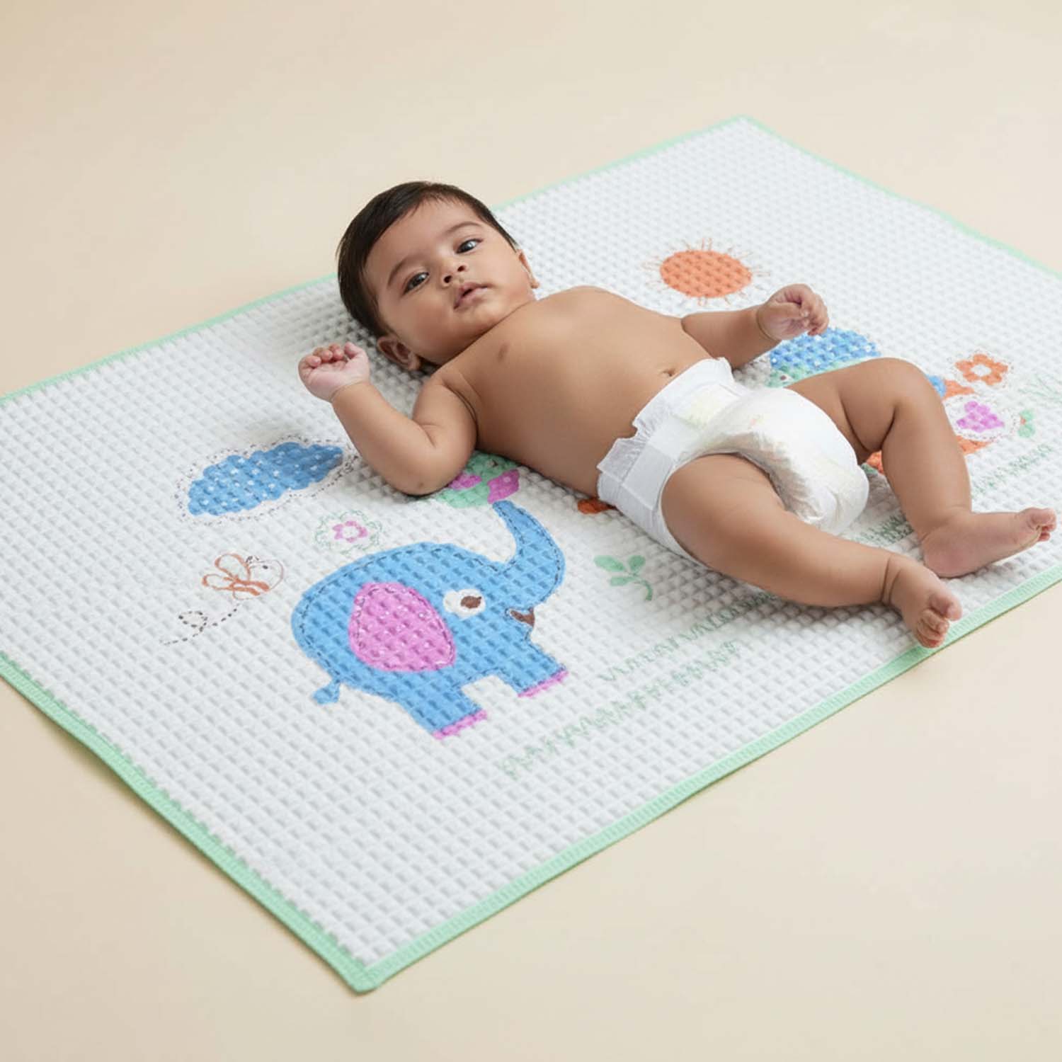 Baby Moo Elephant Giraffe Friends Air Filled Waterproof Massage Mat - Green