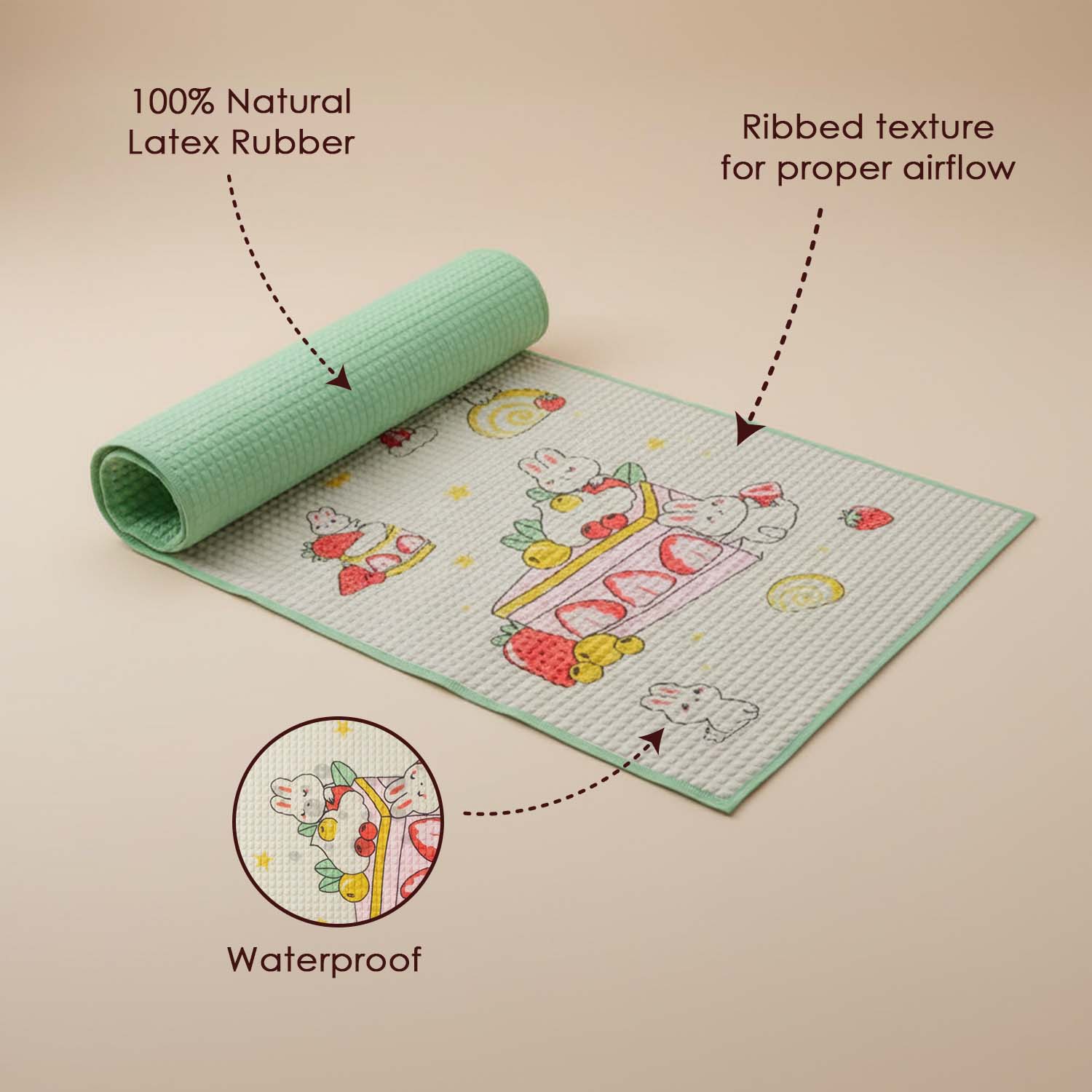 Baby Moo Rabbit Strawberry Cake Air Filled Waterproof Massage Mat - Green