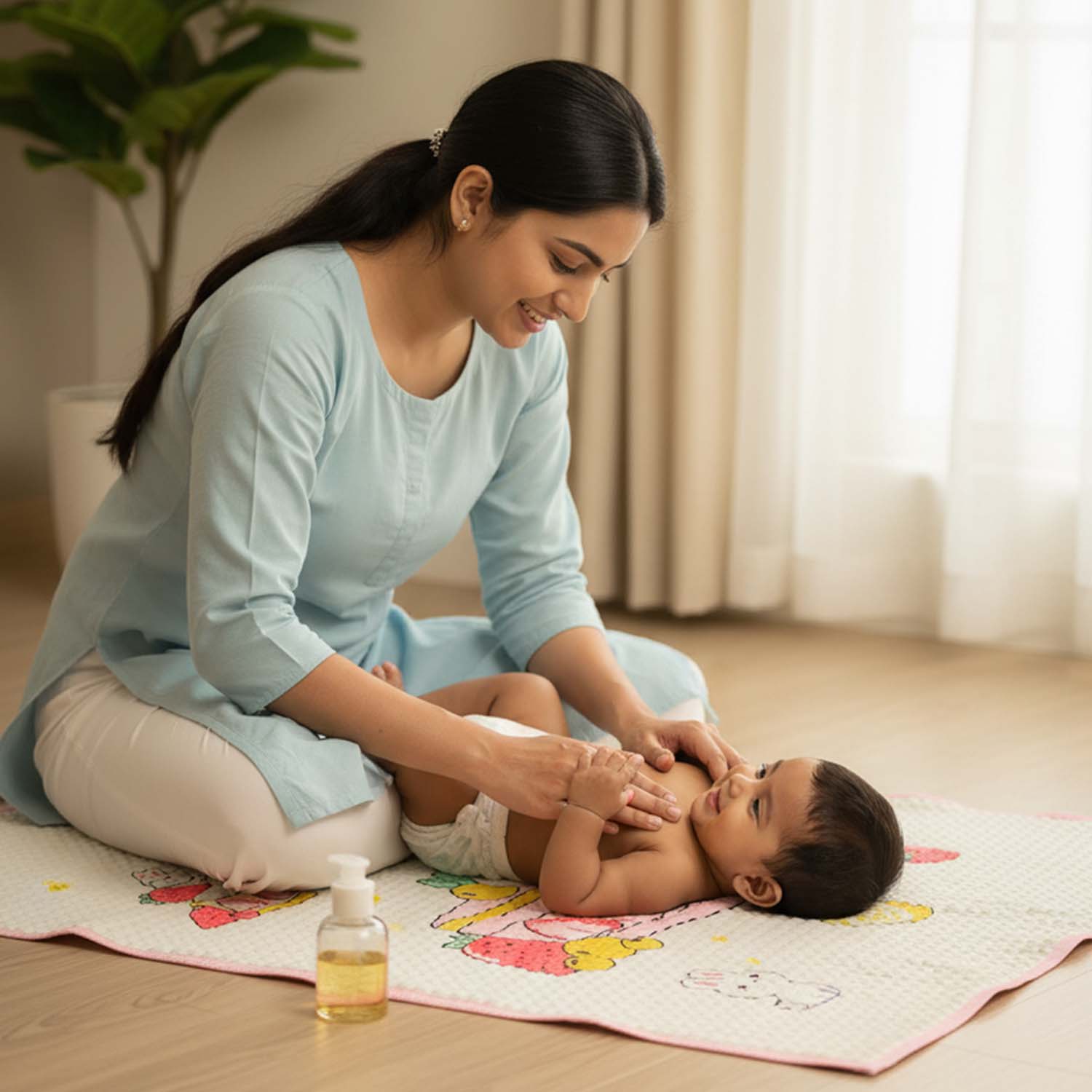 Baby Moo Rabbit Strawberry Cake Air Filled Waterproof Massage Mat - Pink