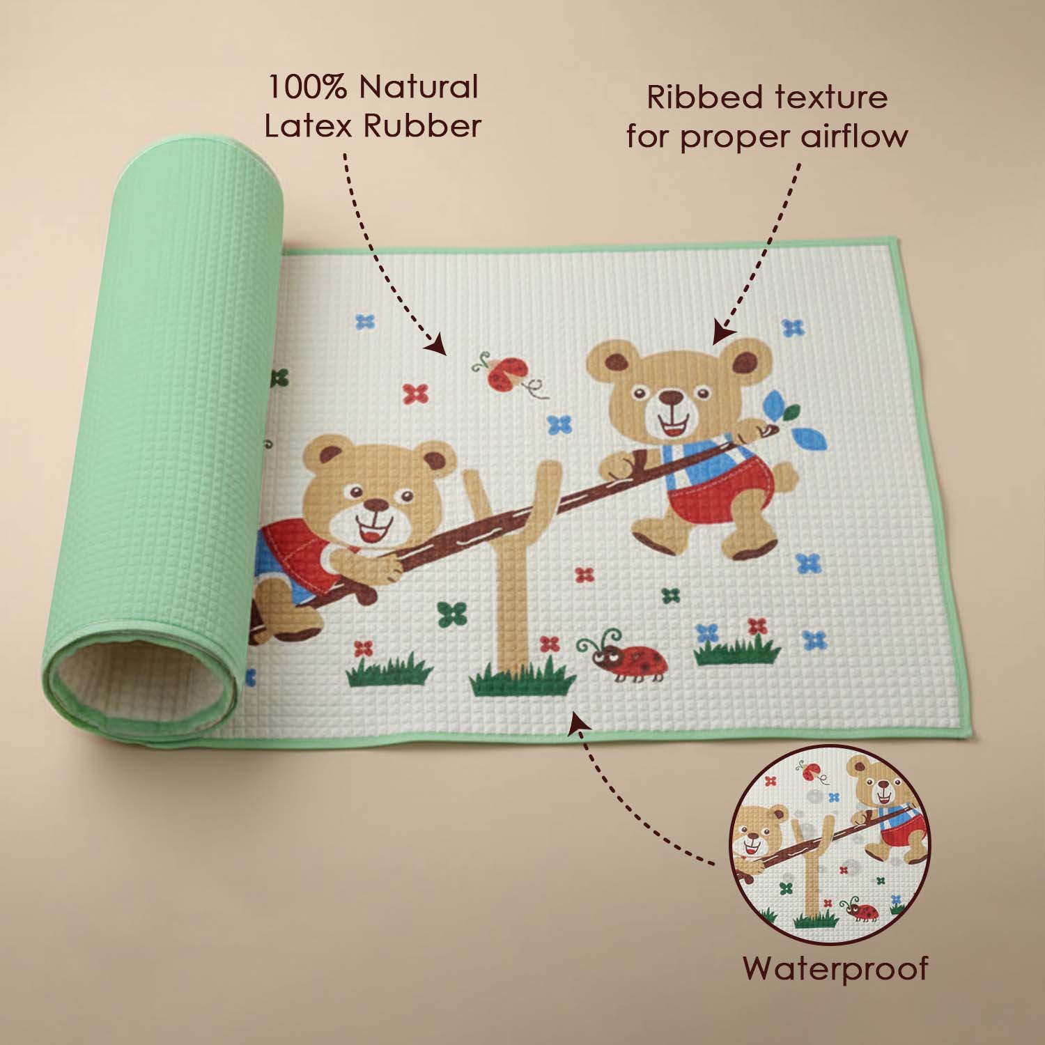 Baby Moo Teddy Seesaw Garden Air Filled Waterproof Massage Mat - Green