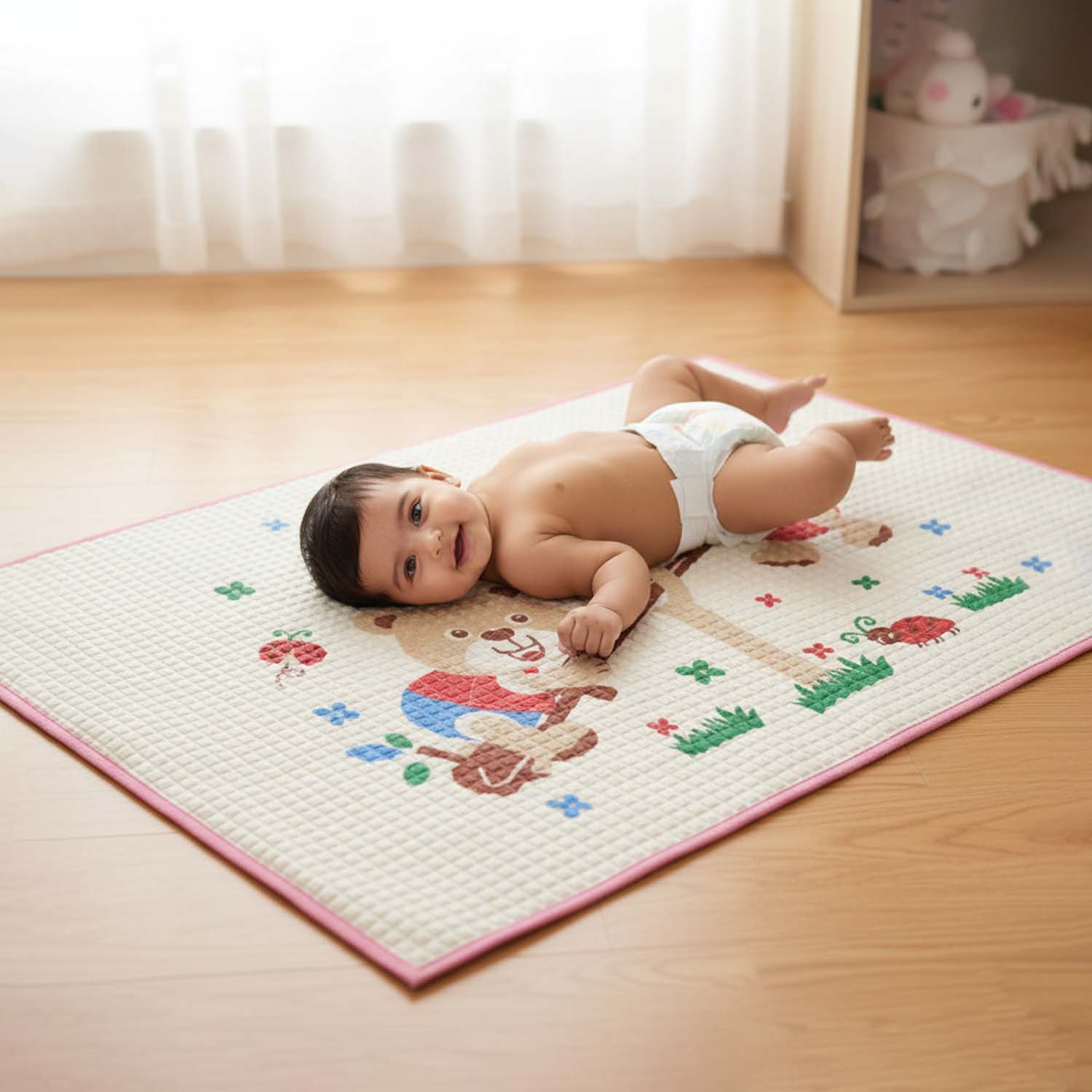 Baby Moo Teddy Seesaw Garden Air Filled Waterproof Massage Mat - Pink