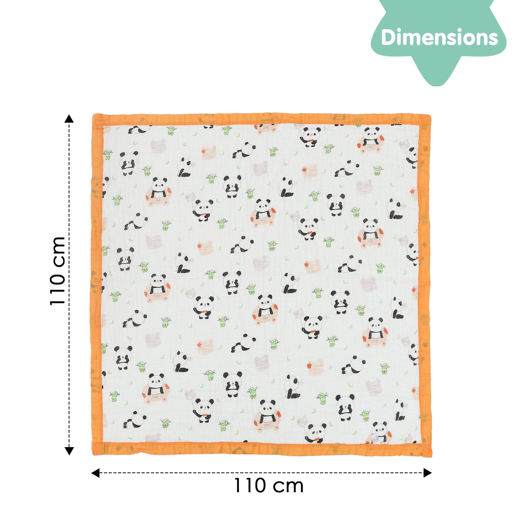 Baby Moo Little Panda 100% Muslin Cotton 6 Layer Breathable Blanket - Orange