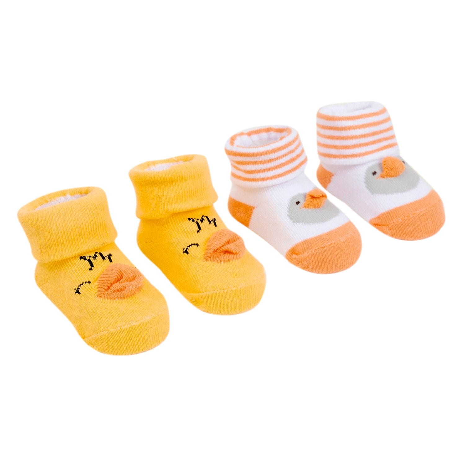 Baby Moo 3D Penguin Chick Cotton Ankle Length Infant Dress Up Walking Set of 2 Socks Booties - Yellow