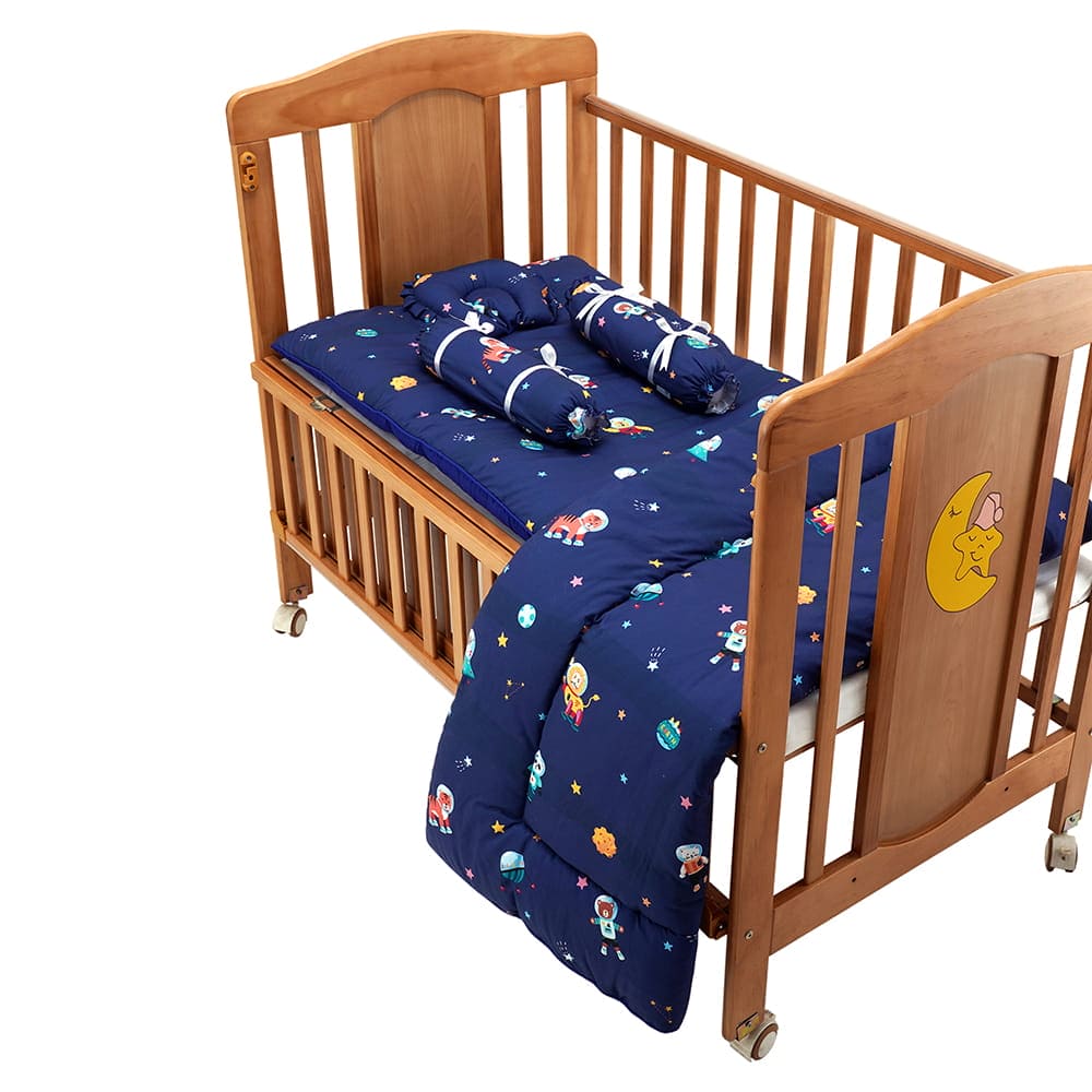 Baby Moo Space Bedding Gift Set 2 Bolsters, U Pillow, Mattress And Quilt Set - Blue - Baby Moo