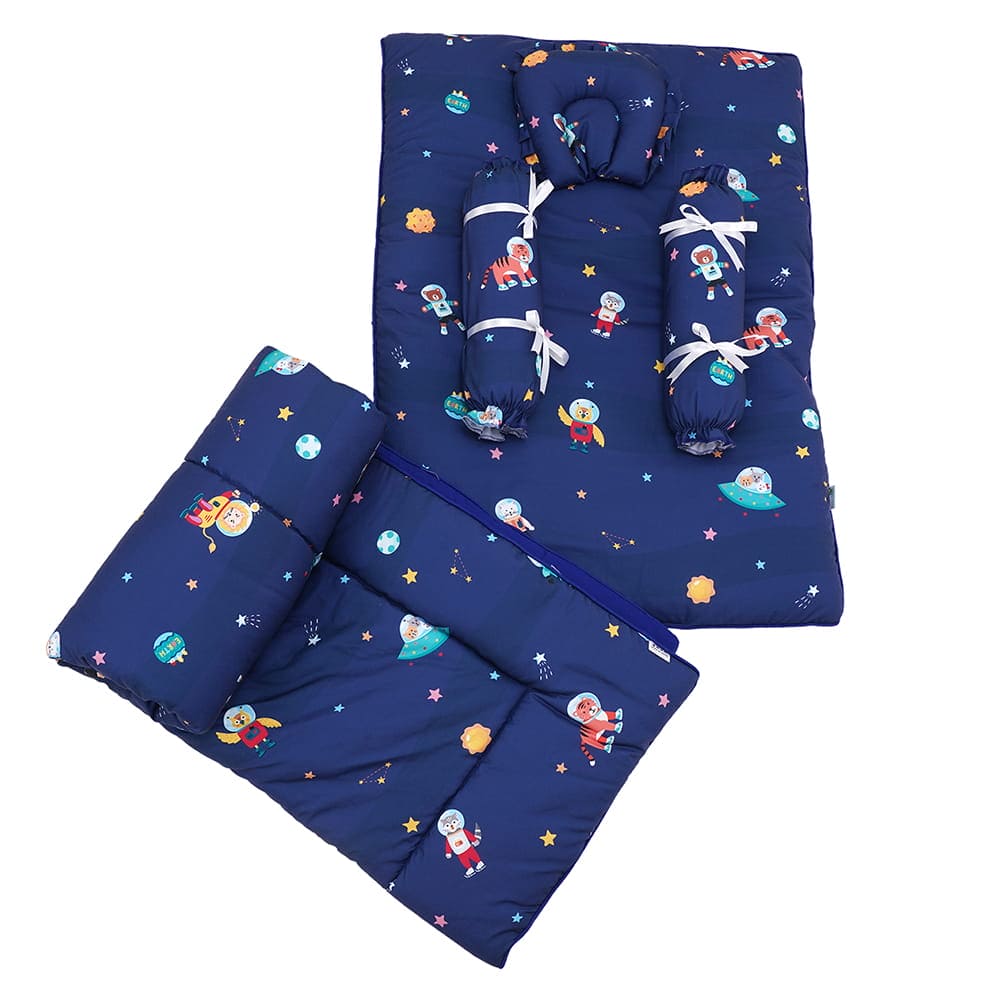 Baby Moo Space Bedding Gift Set 2 Bolsters, U Pillow, Mattress And Quilt Set - Blue - Baby Moo